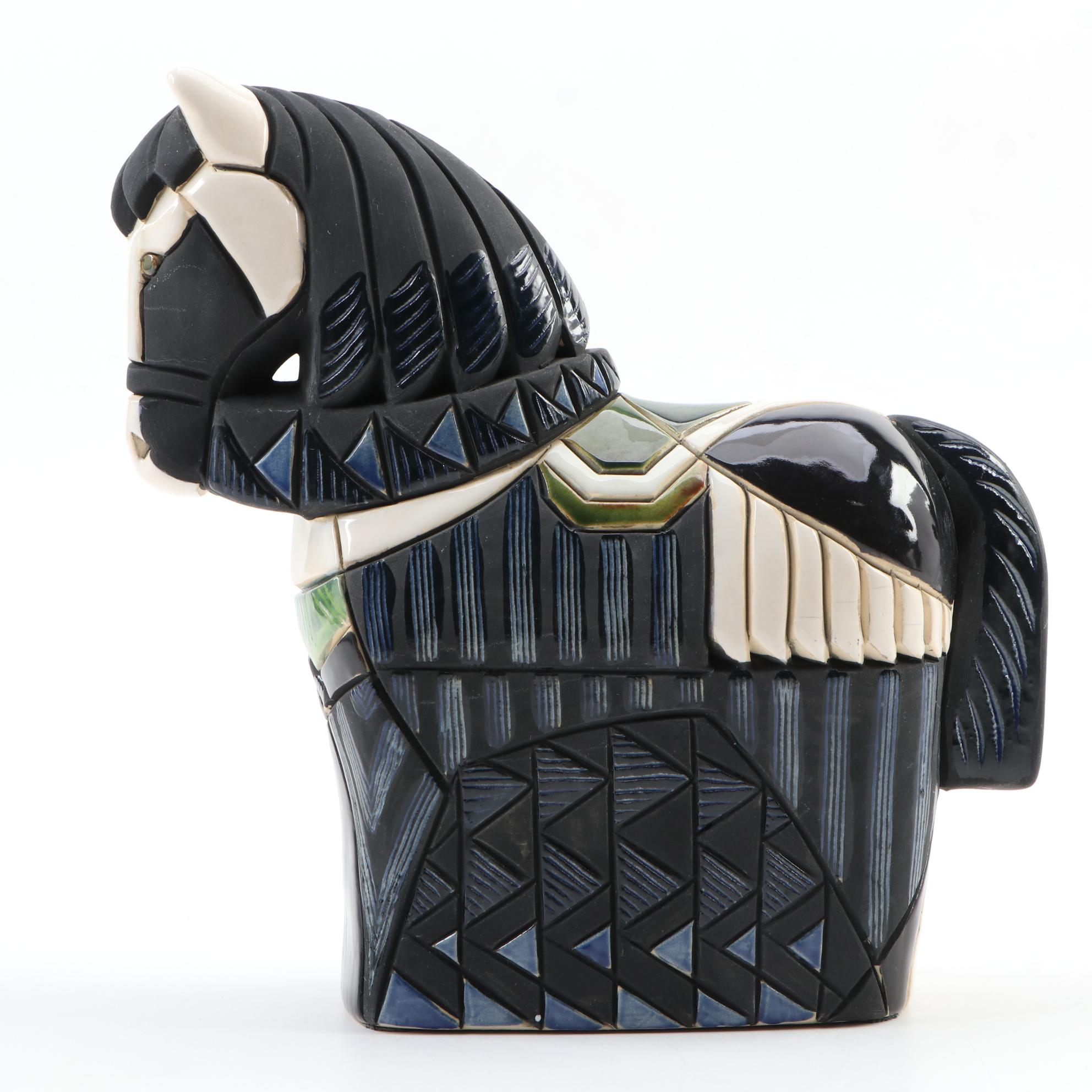 Black and White Paint Horse Ceramic Figurine