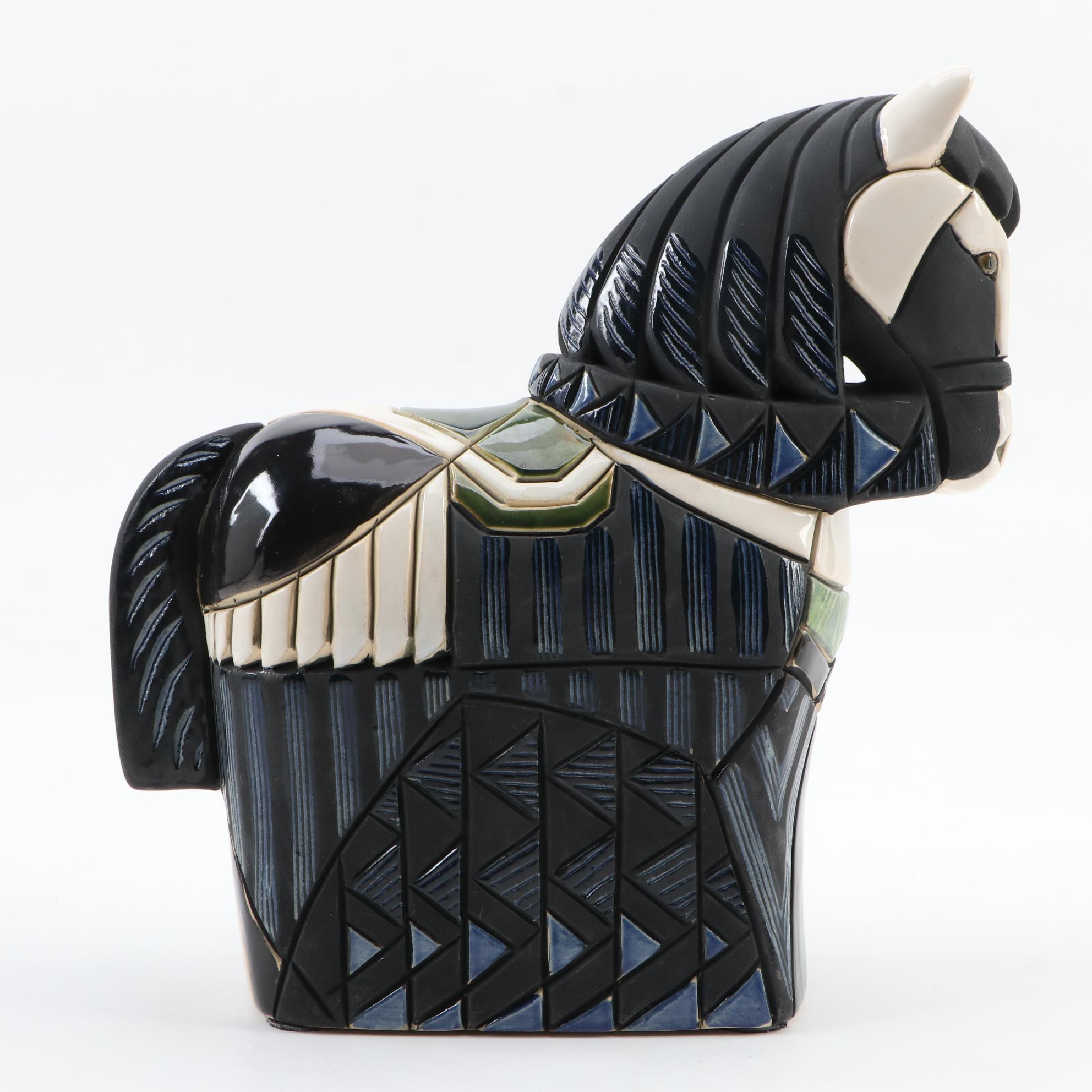 Black and White Paint Horse Ceramic Figurine