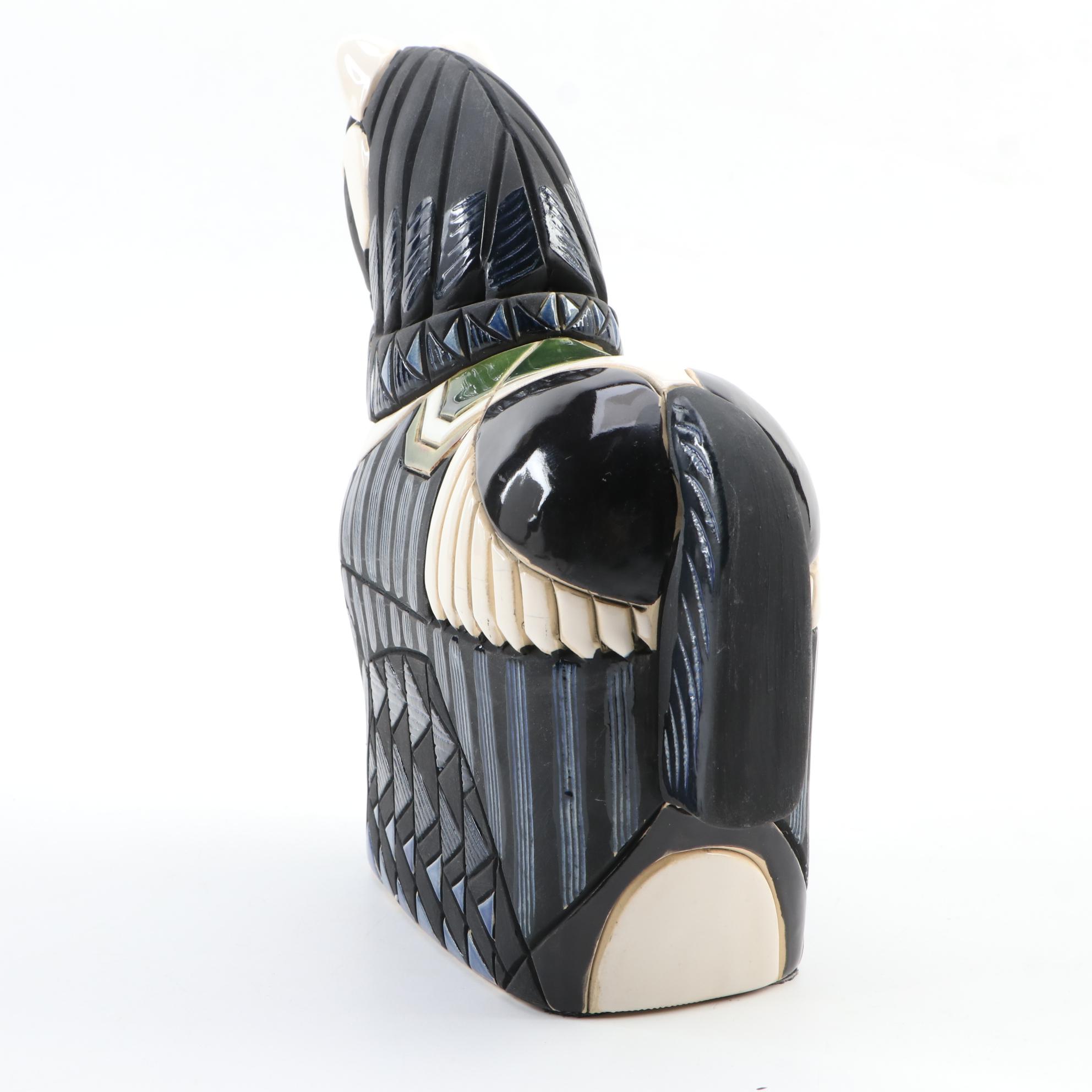 Black and White Paint Horse Ceramic Figurine