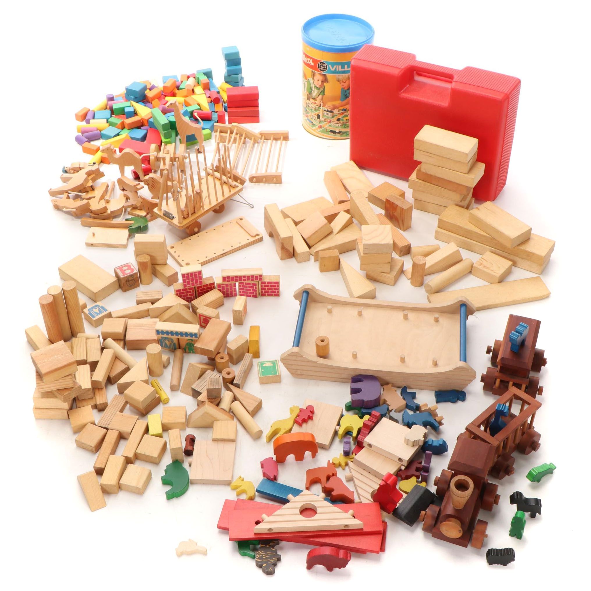 Playskool's "Village" with Assortment of Wooden Blocks, Train and Figures
