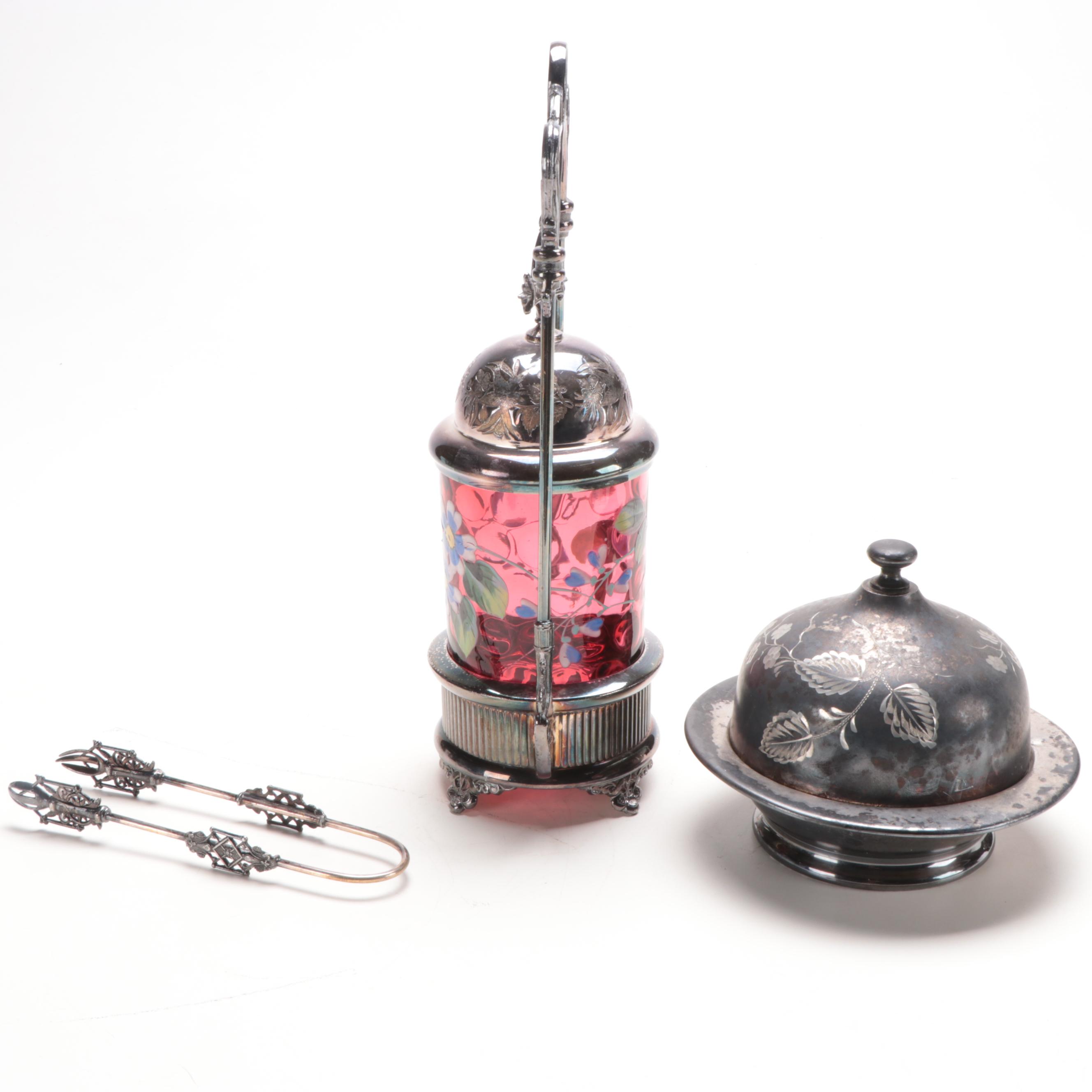 E.G. Webster & Sons Silver Plate Pickle Castor, and Other Butter Dish