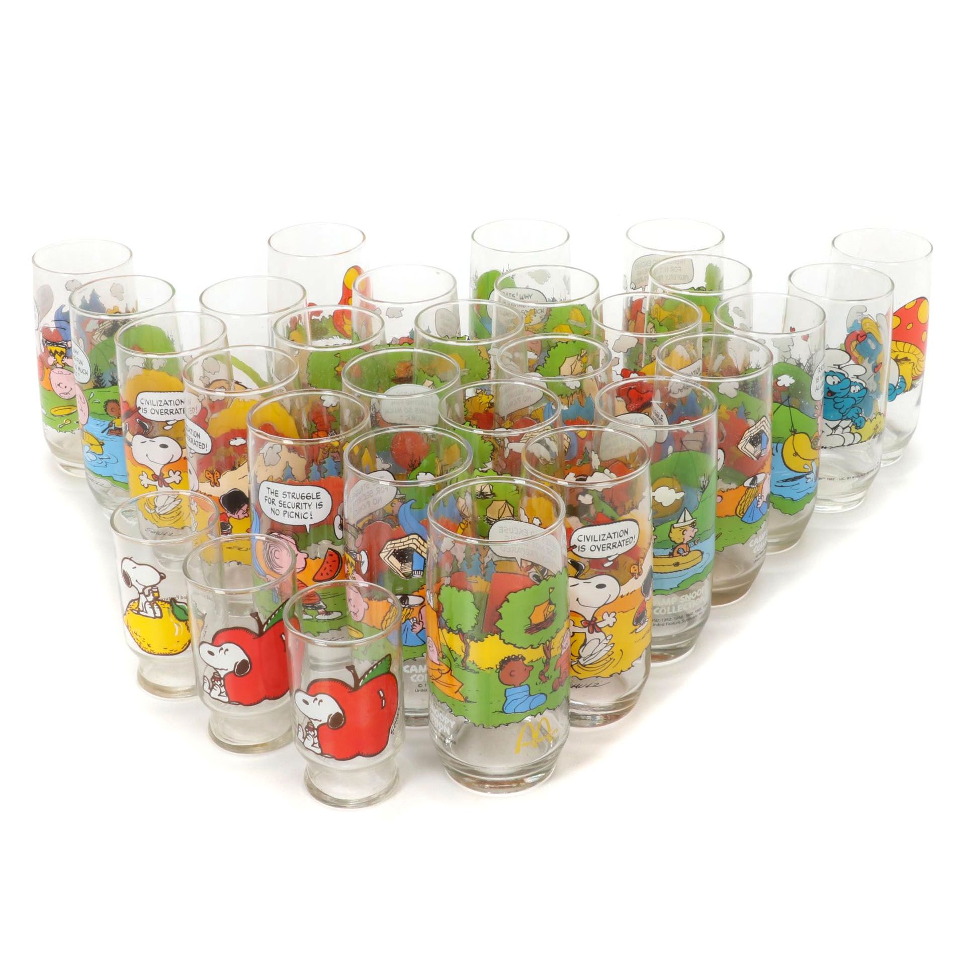 Wallace Berrie & Co. Novelty "Smurf" and "Camp Snoopy" Glasses by McDonald's