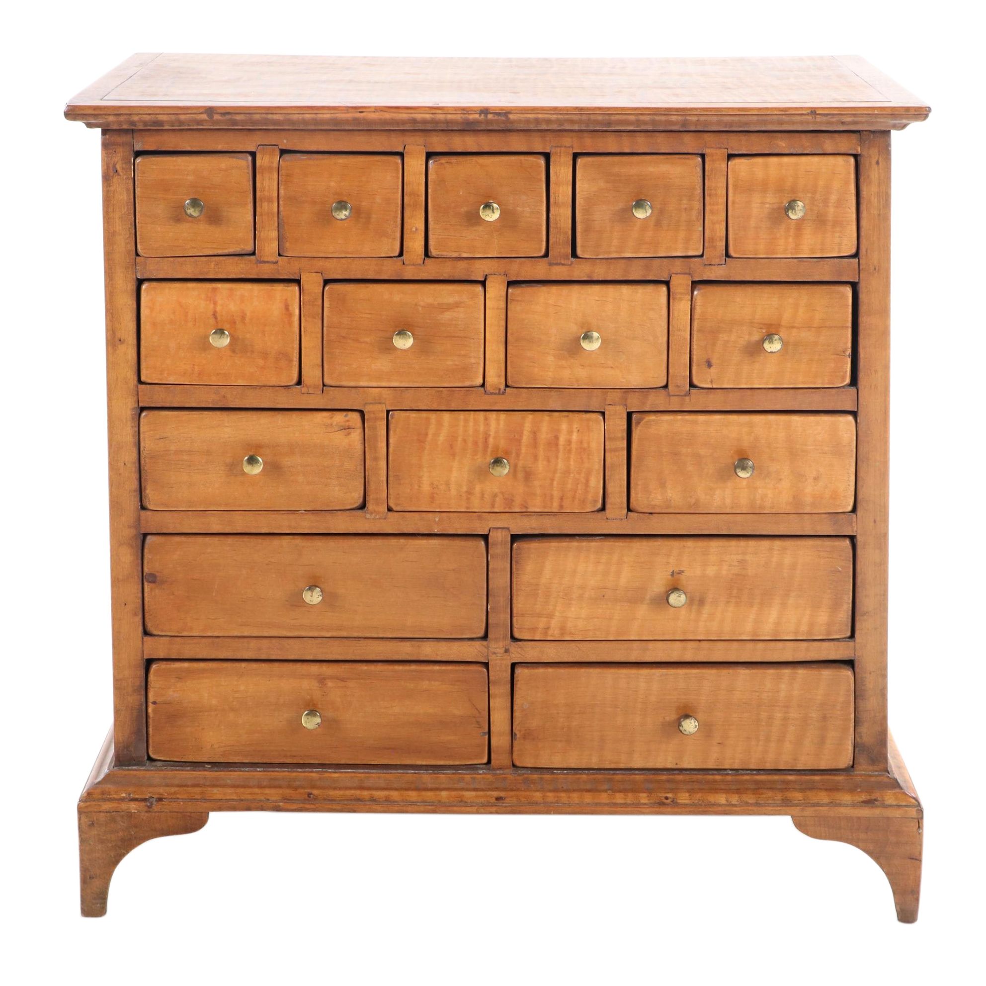 Small Curly Maple Spice or Apothecary Chest, Mid to Late 20th Century