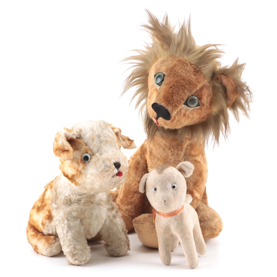 Lion and Dog Stuffed Toys, Vintage