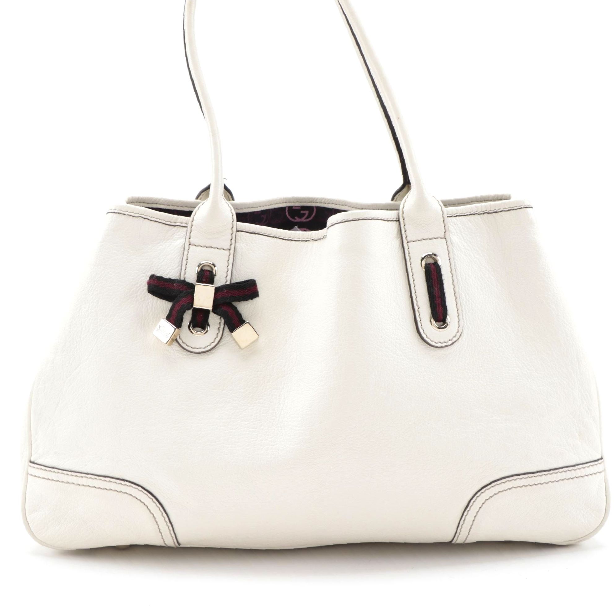 Gucci White Leather Princy Web Bow Tote