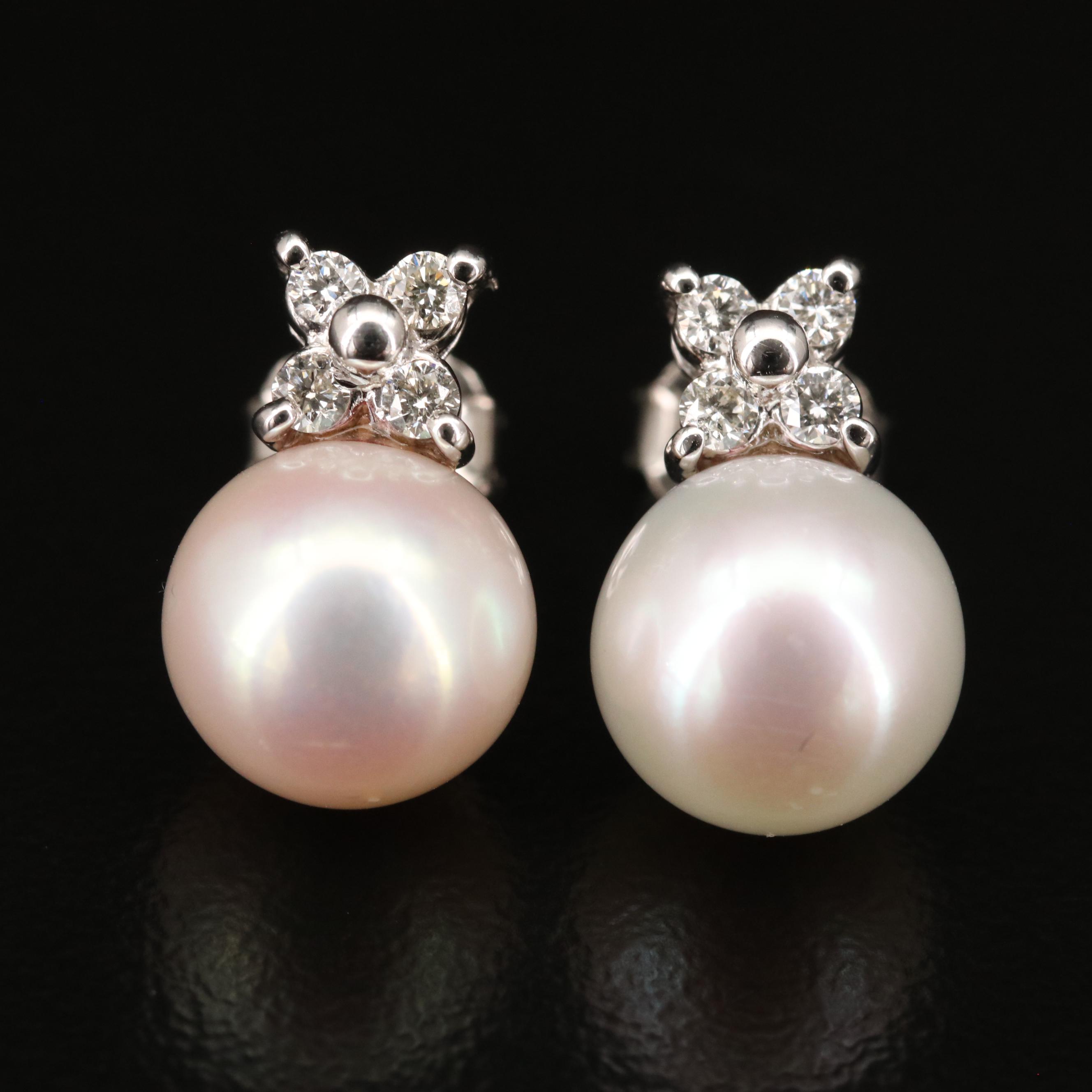 EFFY 14K Pearl and Diamond Stud Earrings