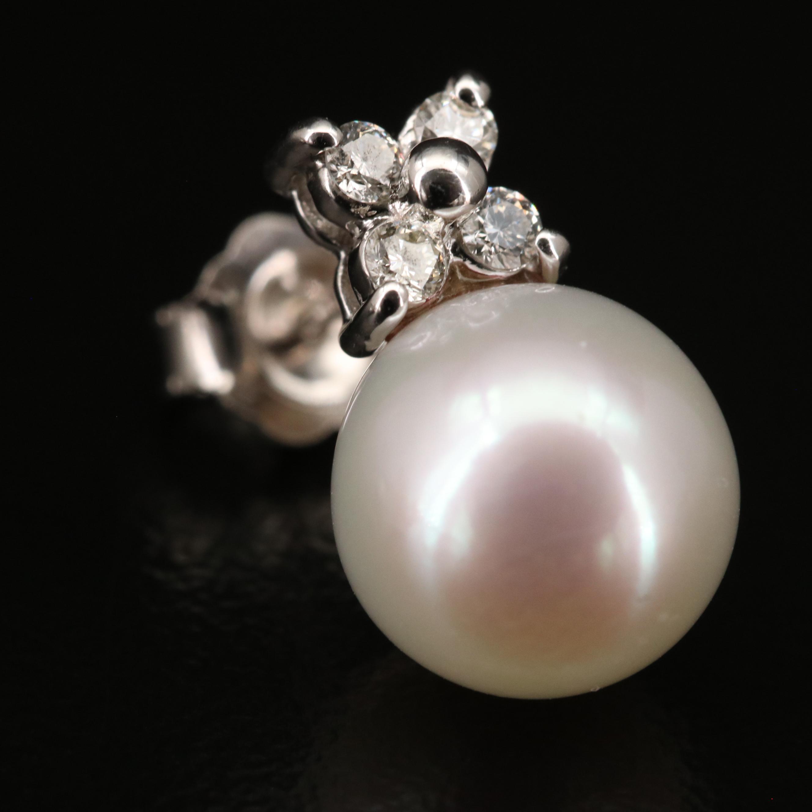 EFFY 14K Pearl and Diamond Stud Earrings