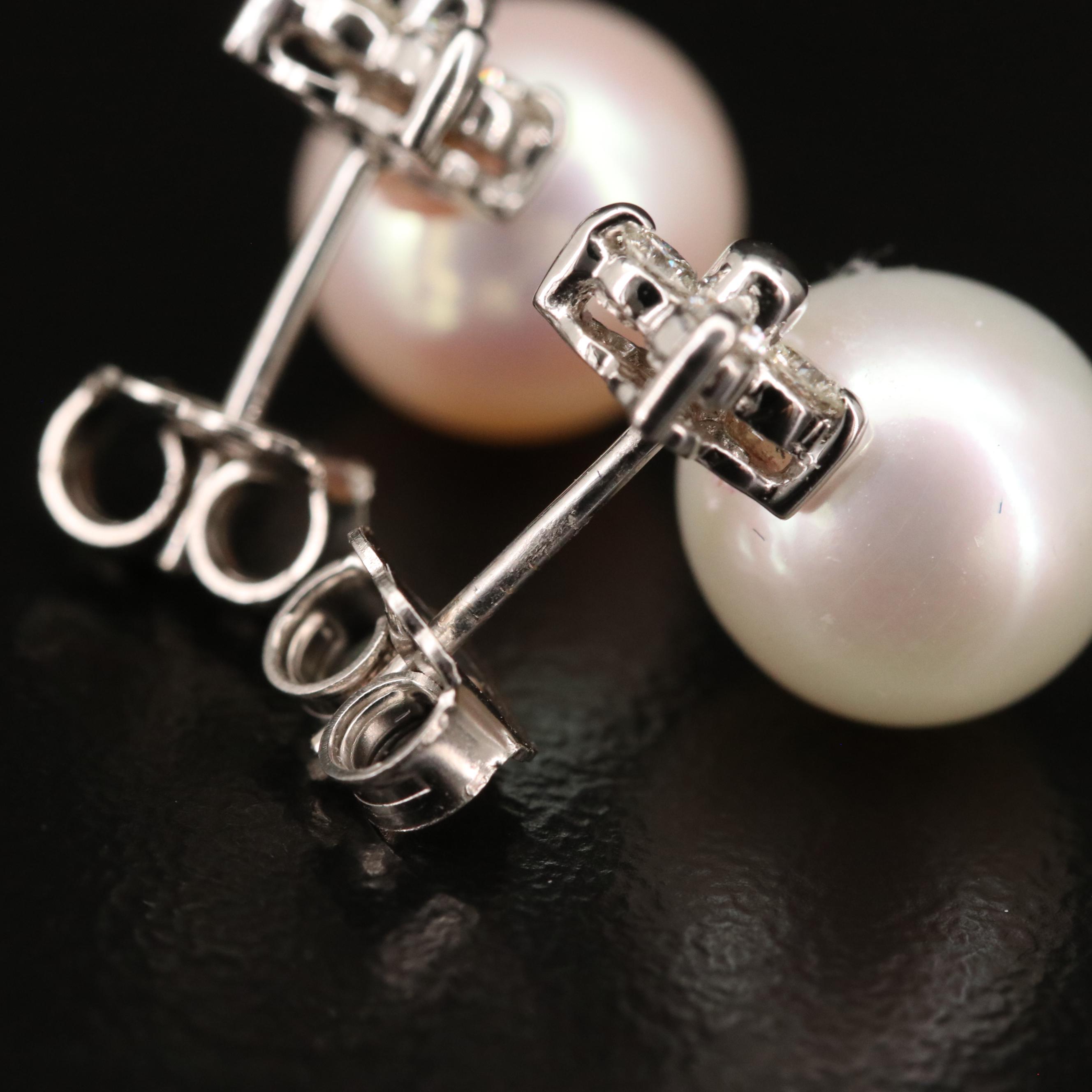 EFFY 14K Pearl and Diamond Stud Earrings