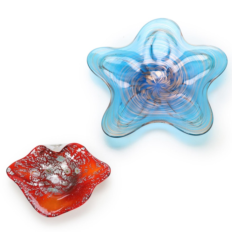 Blown Art Glass Decorative Plate and Millifiori Bowl