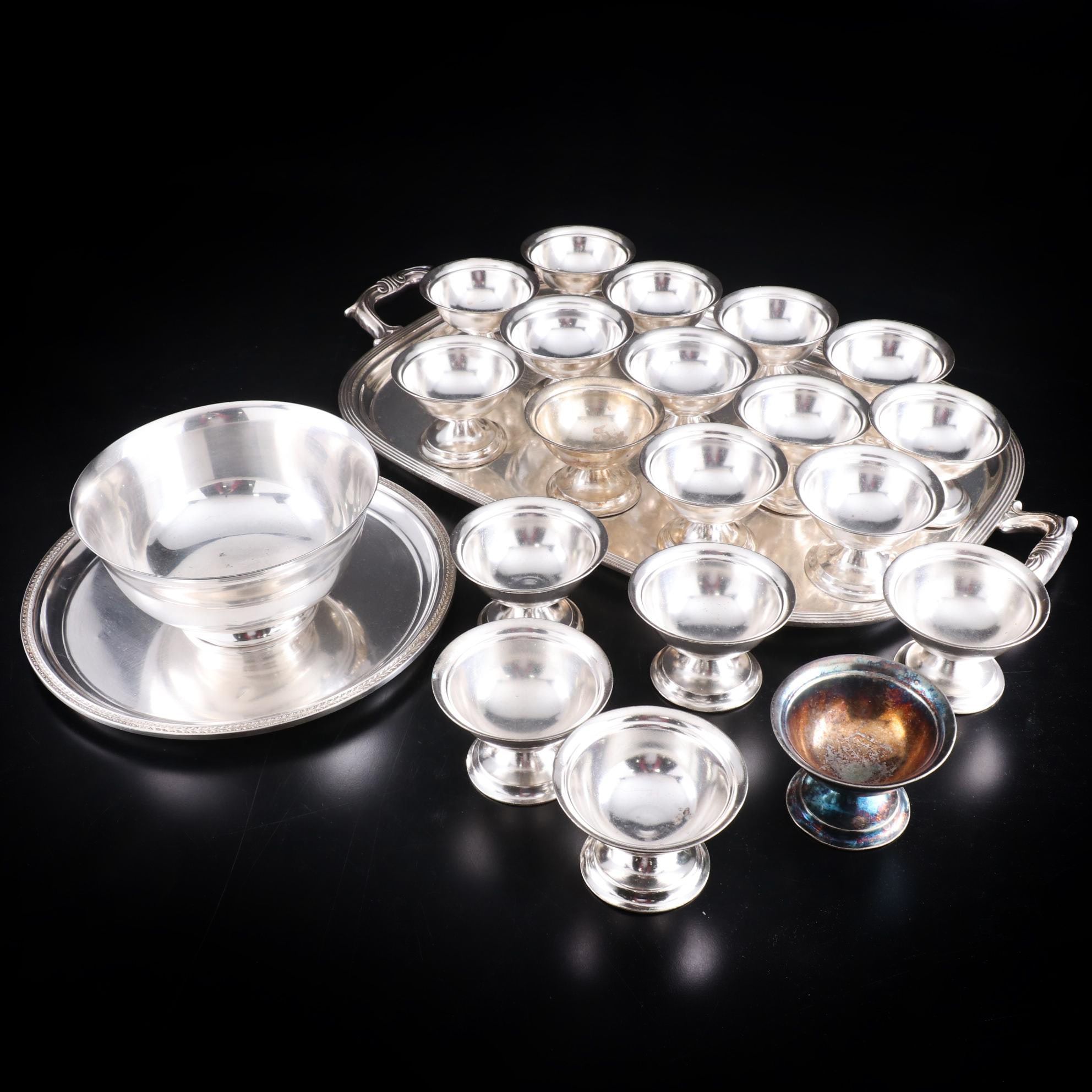 Reed and Barton Sherbet Cups and Other Hotel Silver Serving Pieces, Mid-20th C.