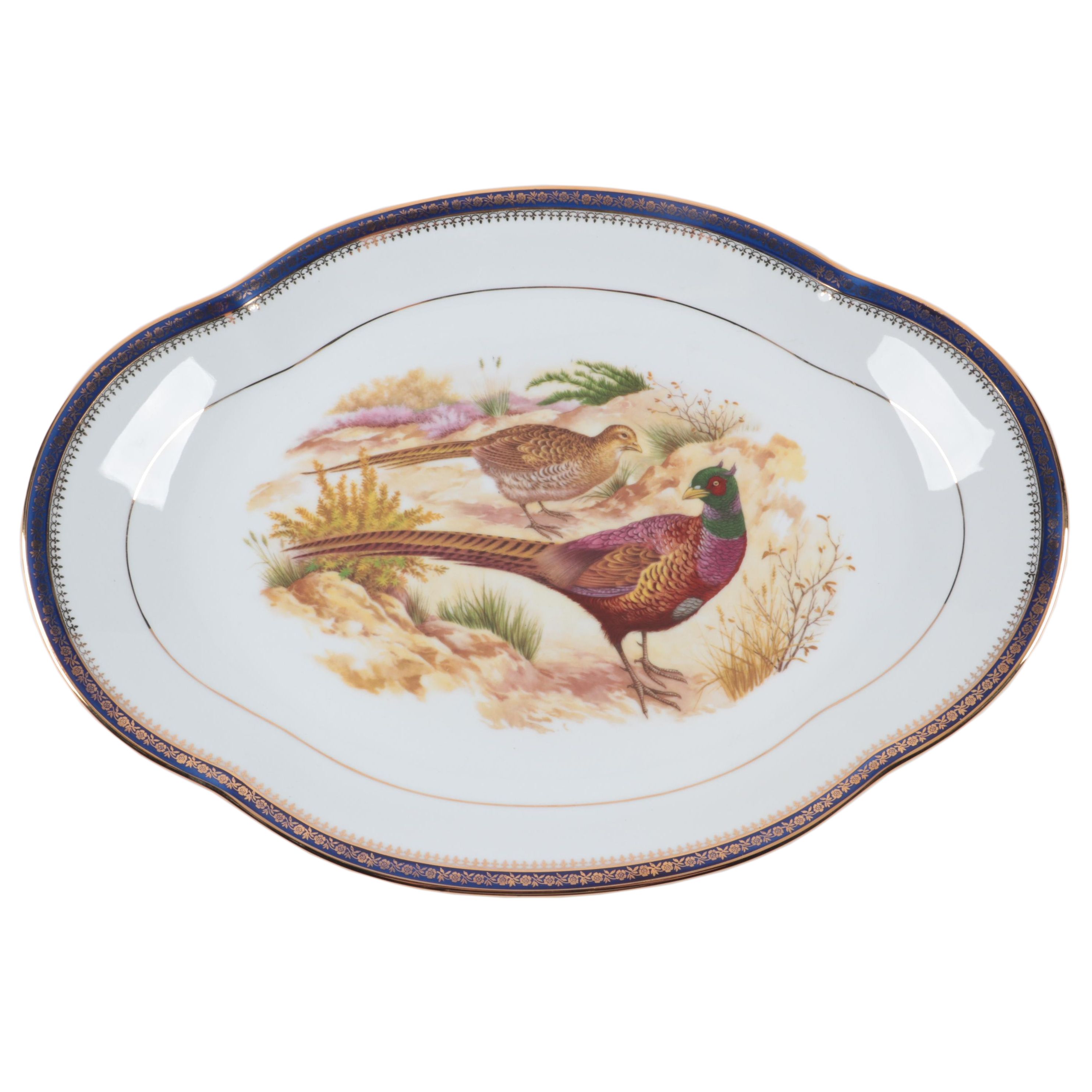 Porcelaine d'Art Limoges Porcelain Serving Platter with Pheasant Motif