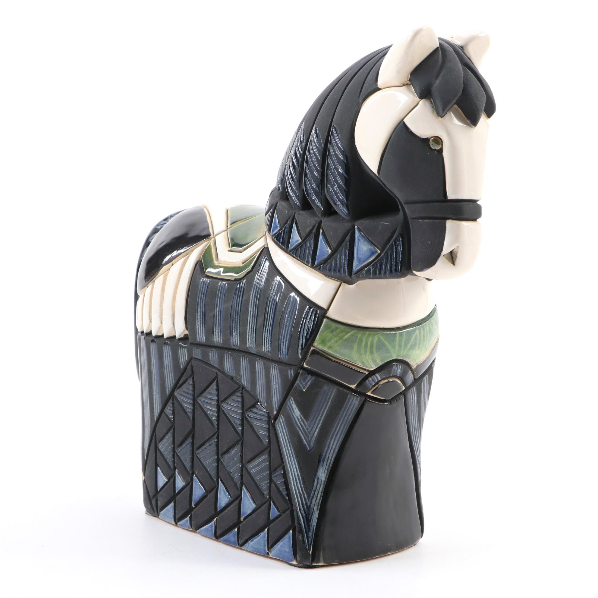 Black and White Paint Horse Ceramic Figurine