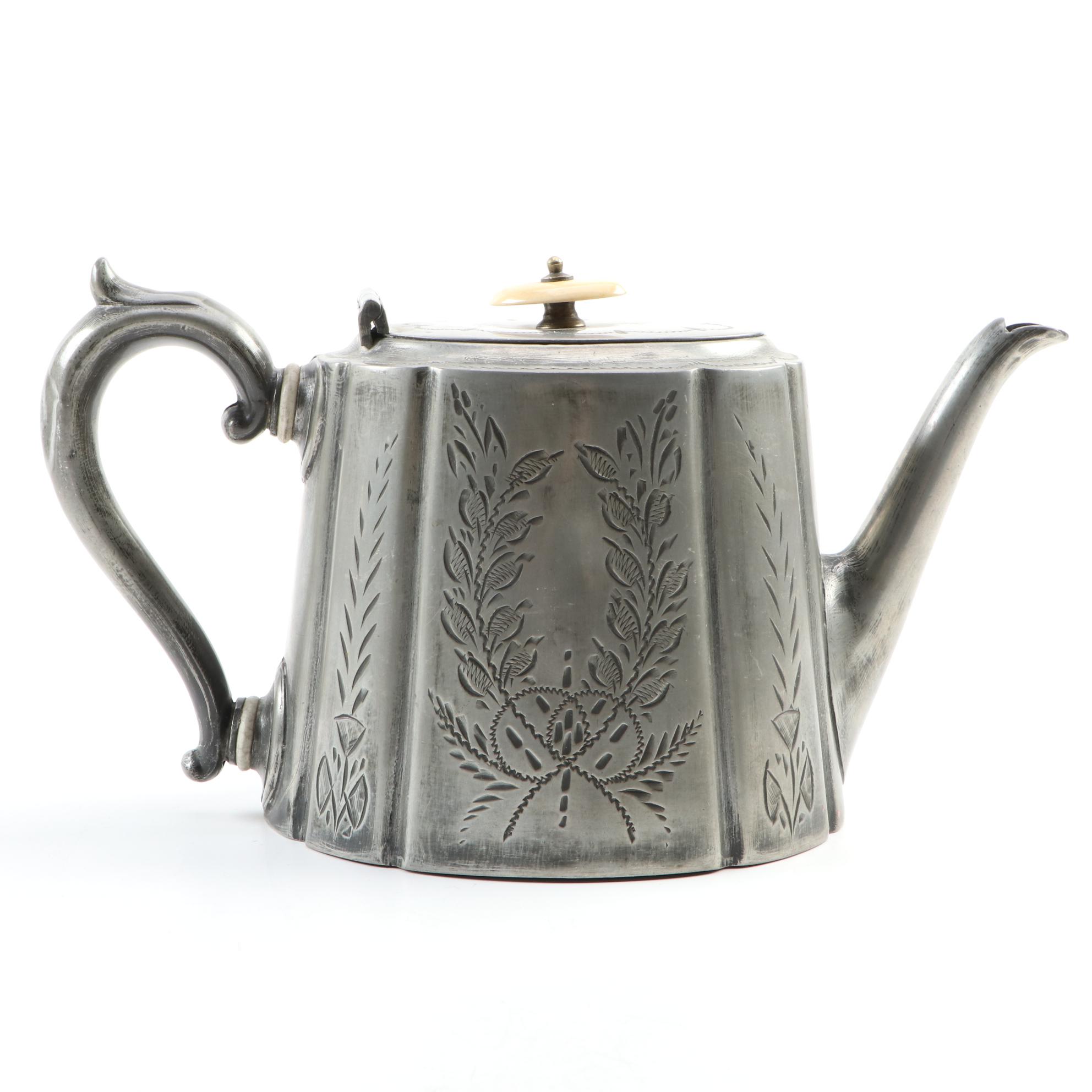 Sellew & Co Pewter and Britannia Teapots and Coffee Pot, Mid19th