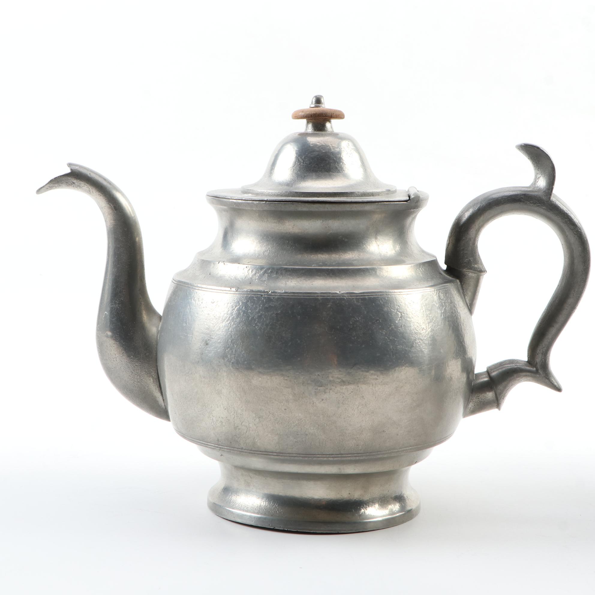 Sellew & Co Pewter and Britannia Teapots and Coffee Pot, Mid19th