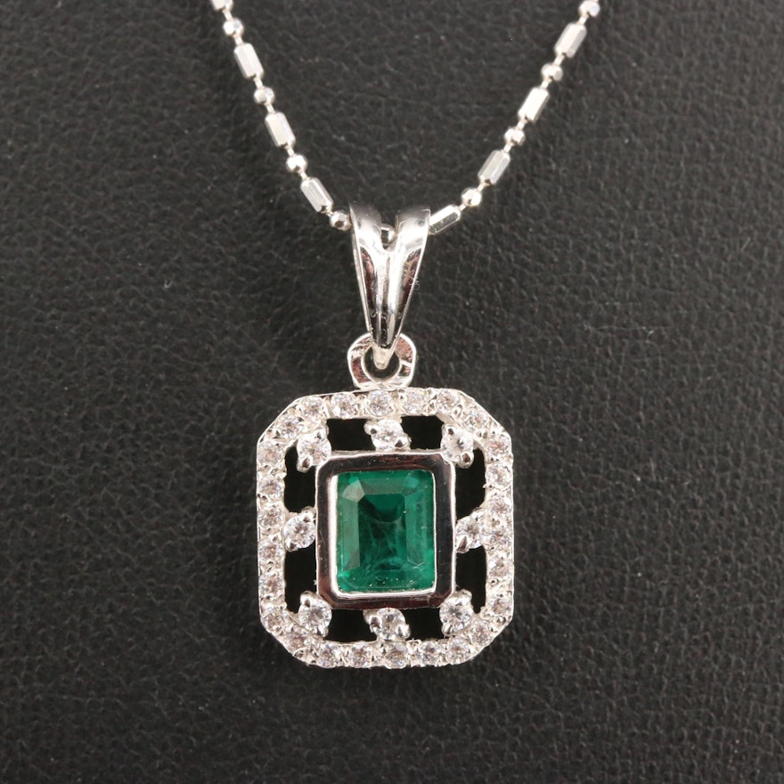18K 1.24 CT Emerald and Diamond Pendant Necklace