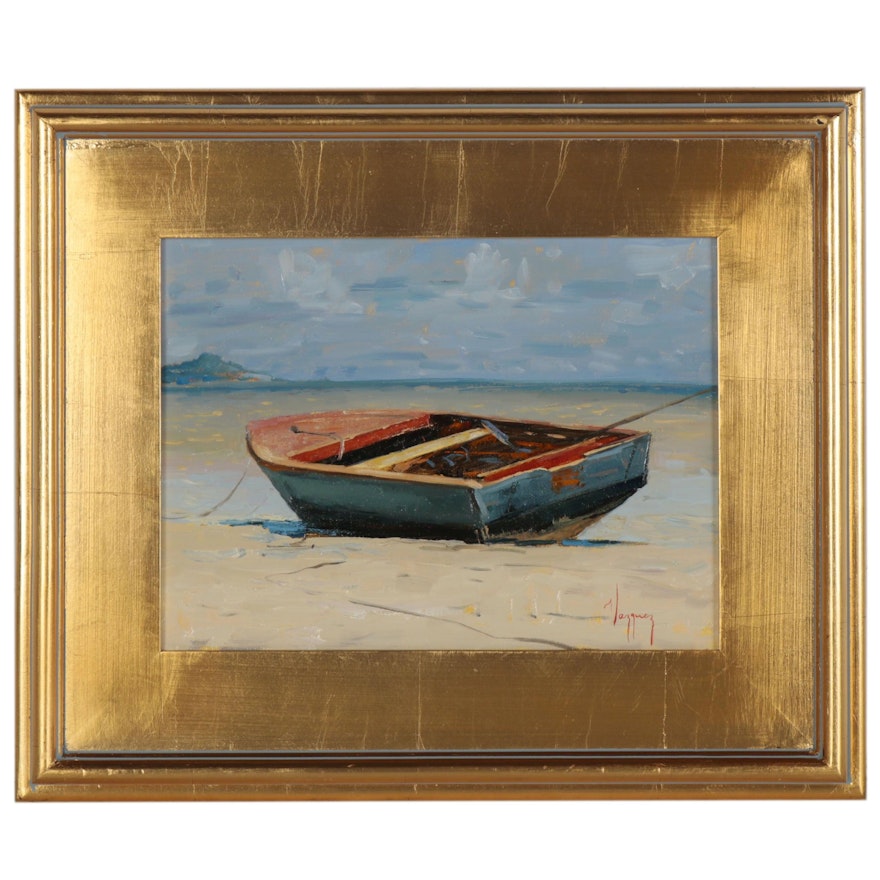 Marco Antonio Vazquez Oil Painting of a Wooden Boat, 2019