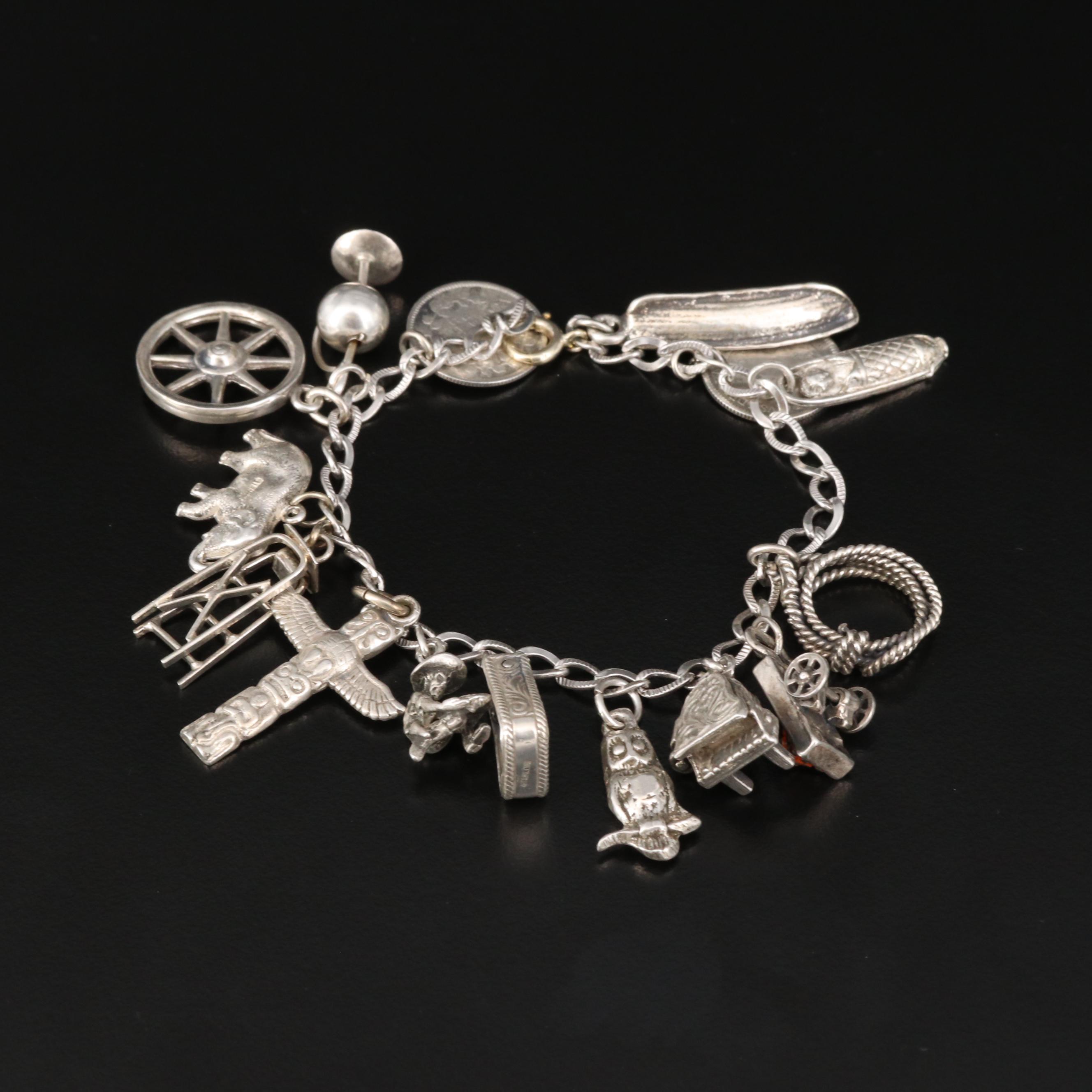Vintage Sterling Charm Bracelet Featuring Antique Canadian Coins