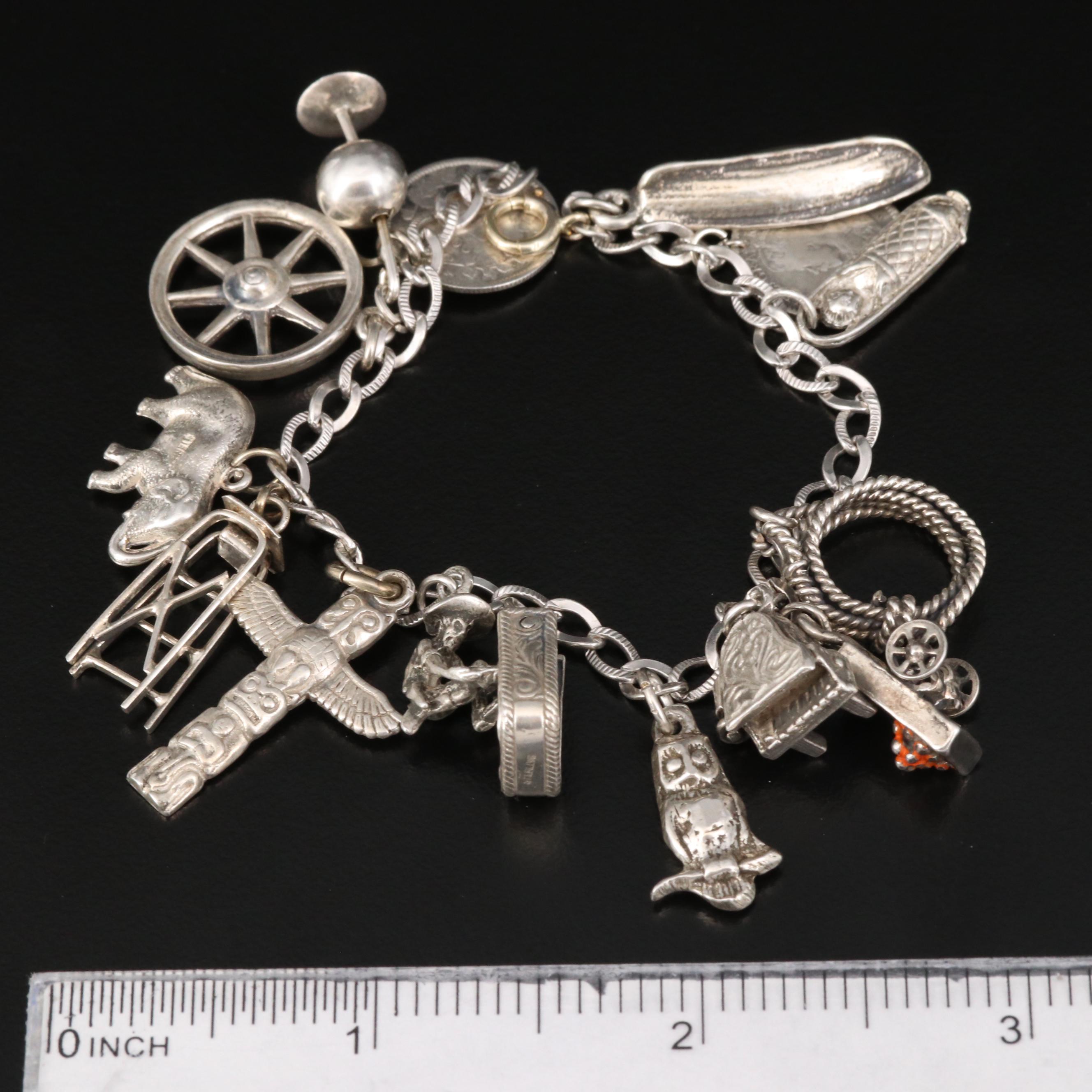 Vintage Sterling Charm Bracelet Featuring Antique Canadian Coins