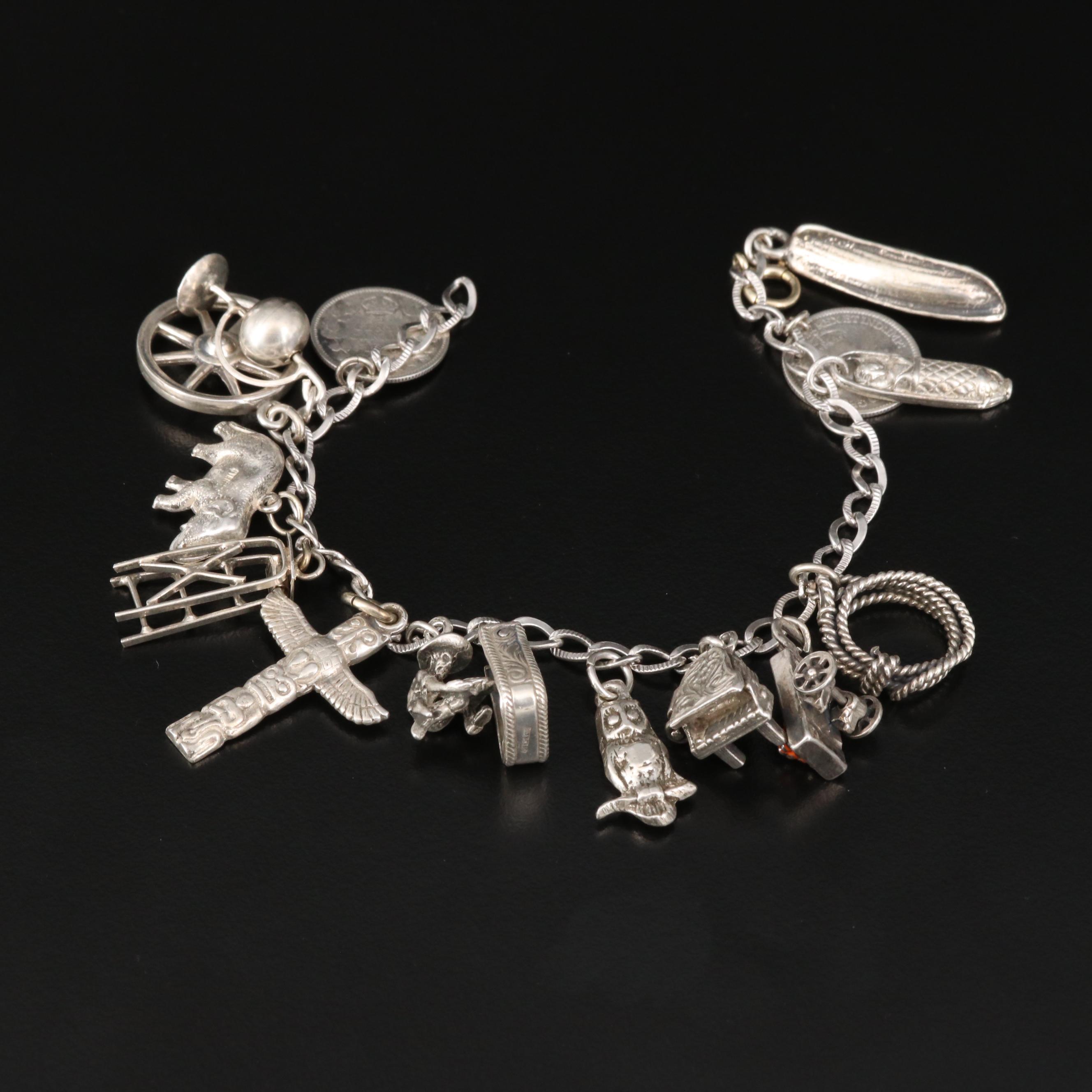 Vintage Sterling Charm Bracelet Featuring Antique Canadian Coins