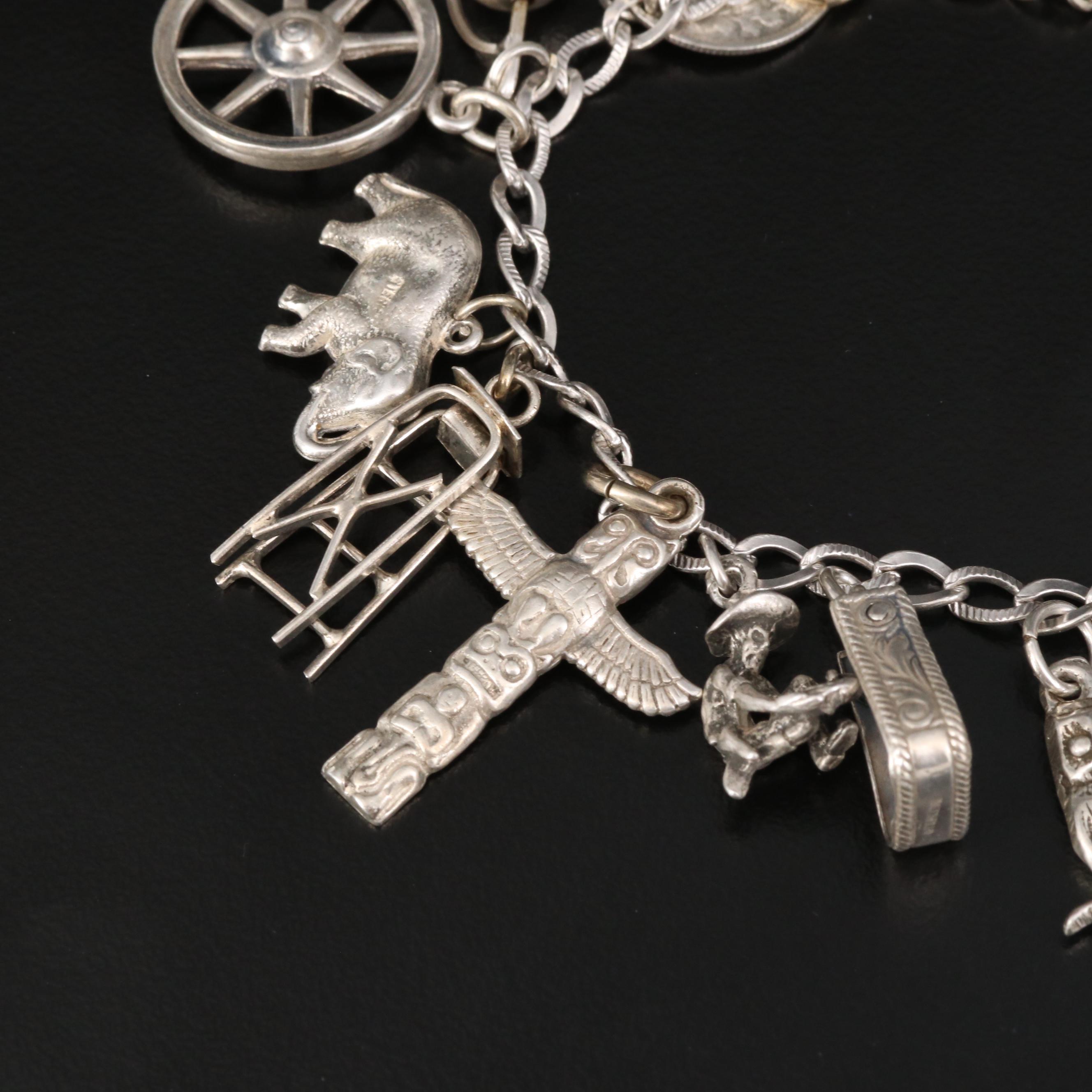 Vintage Sterling Charm Bracelet Featuring Antique Canadian Coins