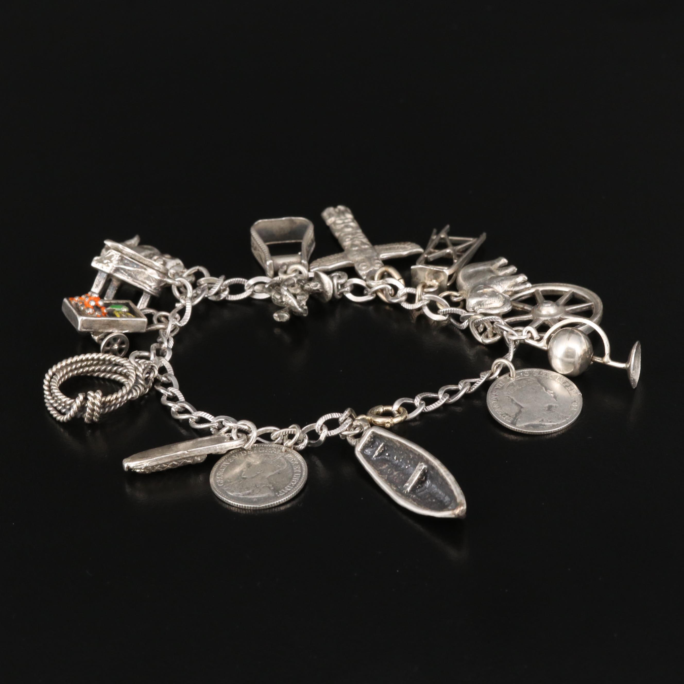 Vintage Sterling Charm Bracelet Featuring Antique Canadian Coins