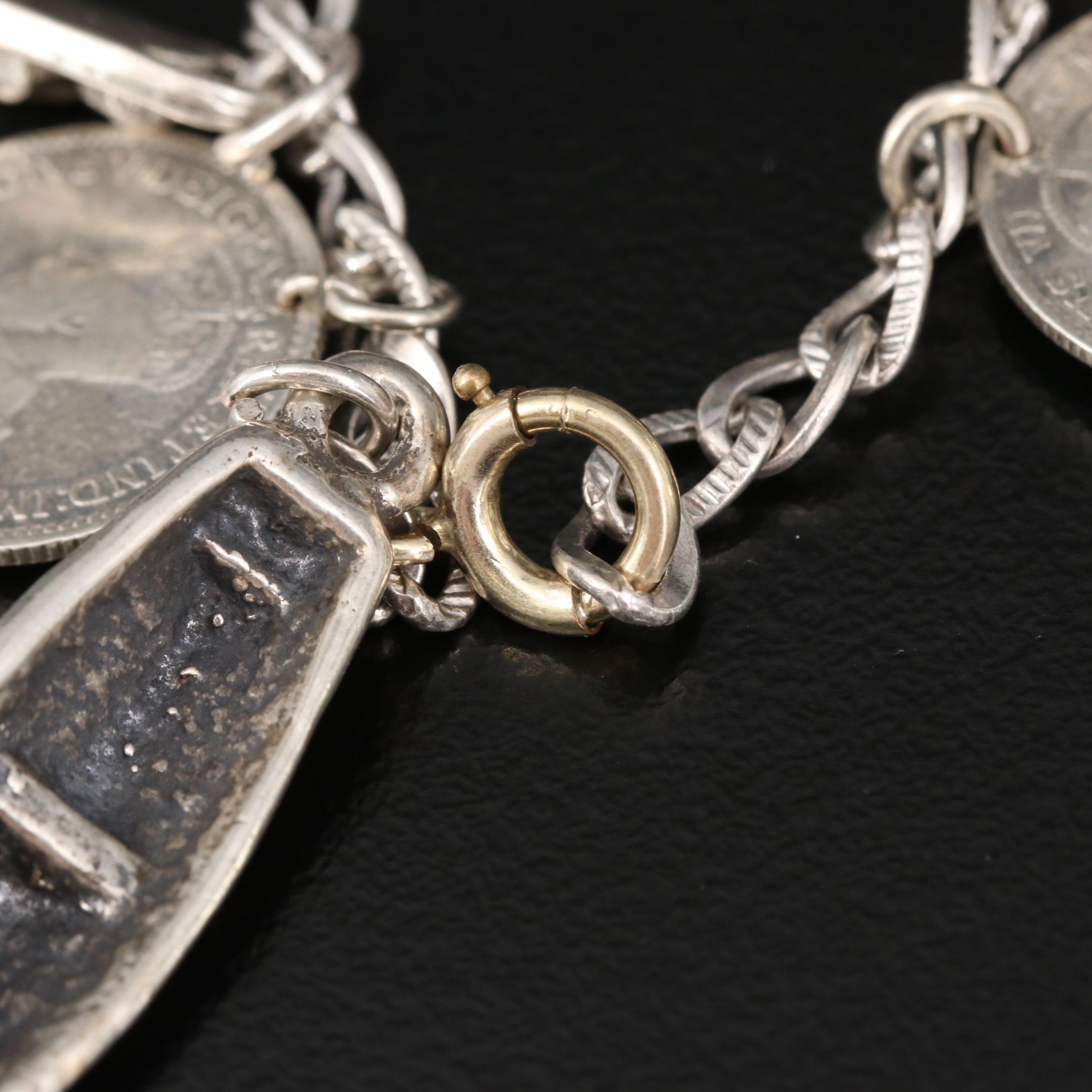 Vintage Sterling Charm Bracelet Featuring Antique Canadian Coins