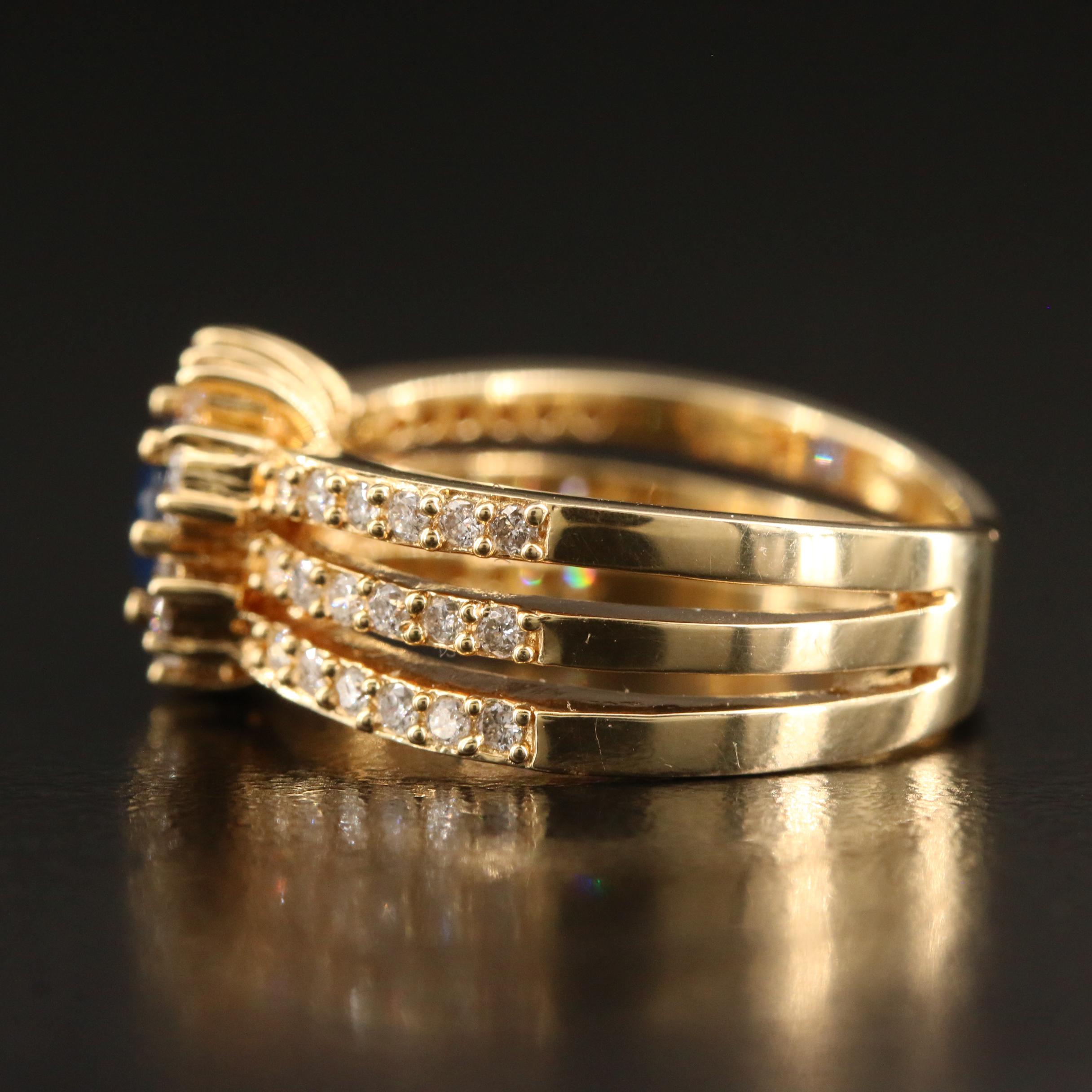 EFFY 14K Sapphrie and Diamond East to West Halo Ring