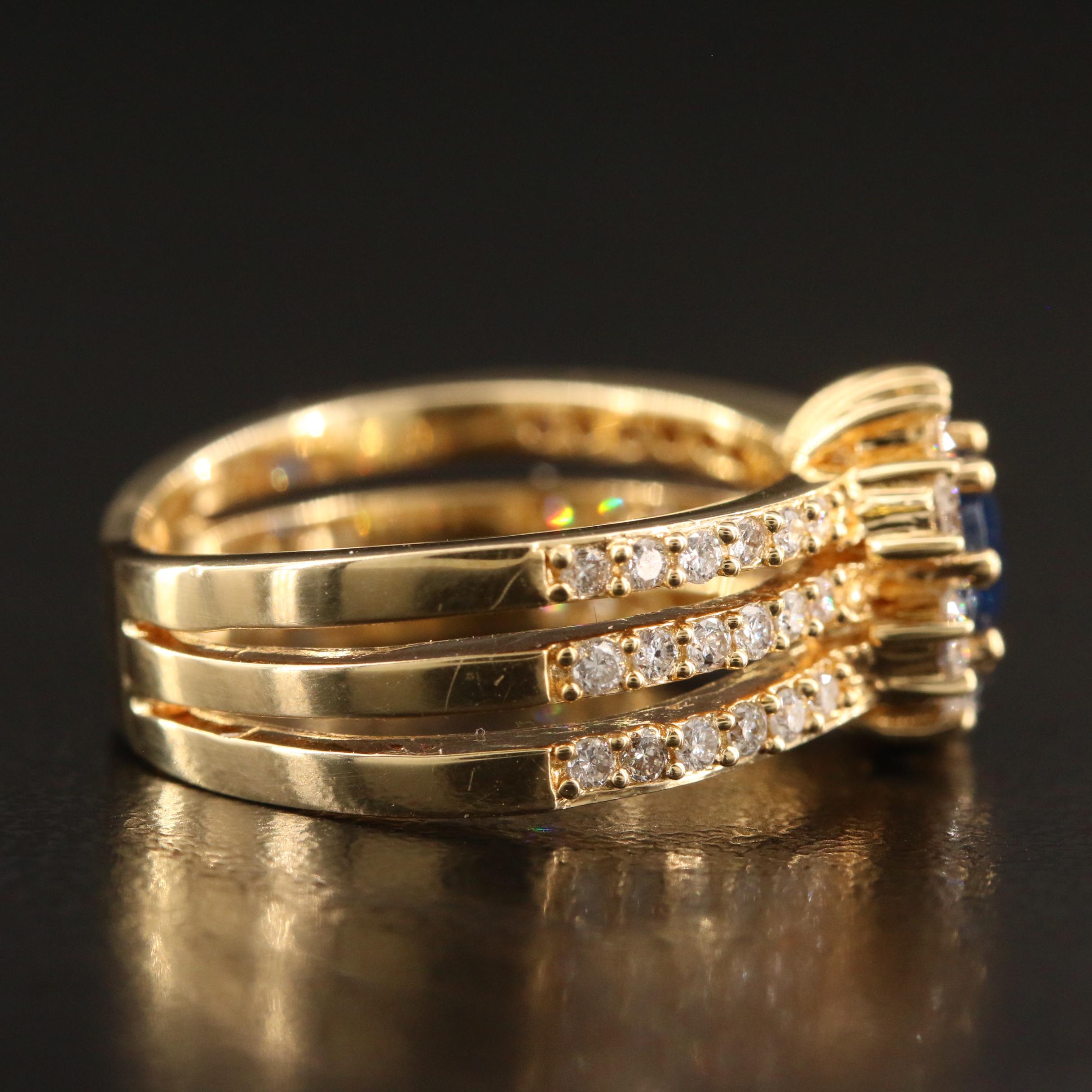 EFFY 14K Sapphrie and Diamond East to West Halo Ring