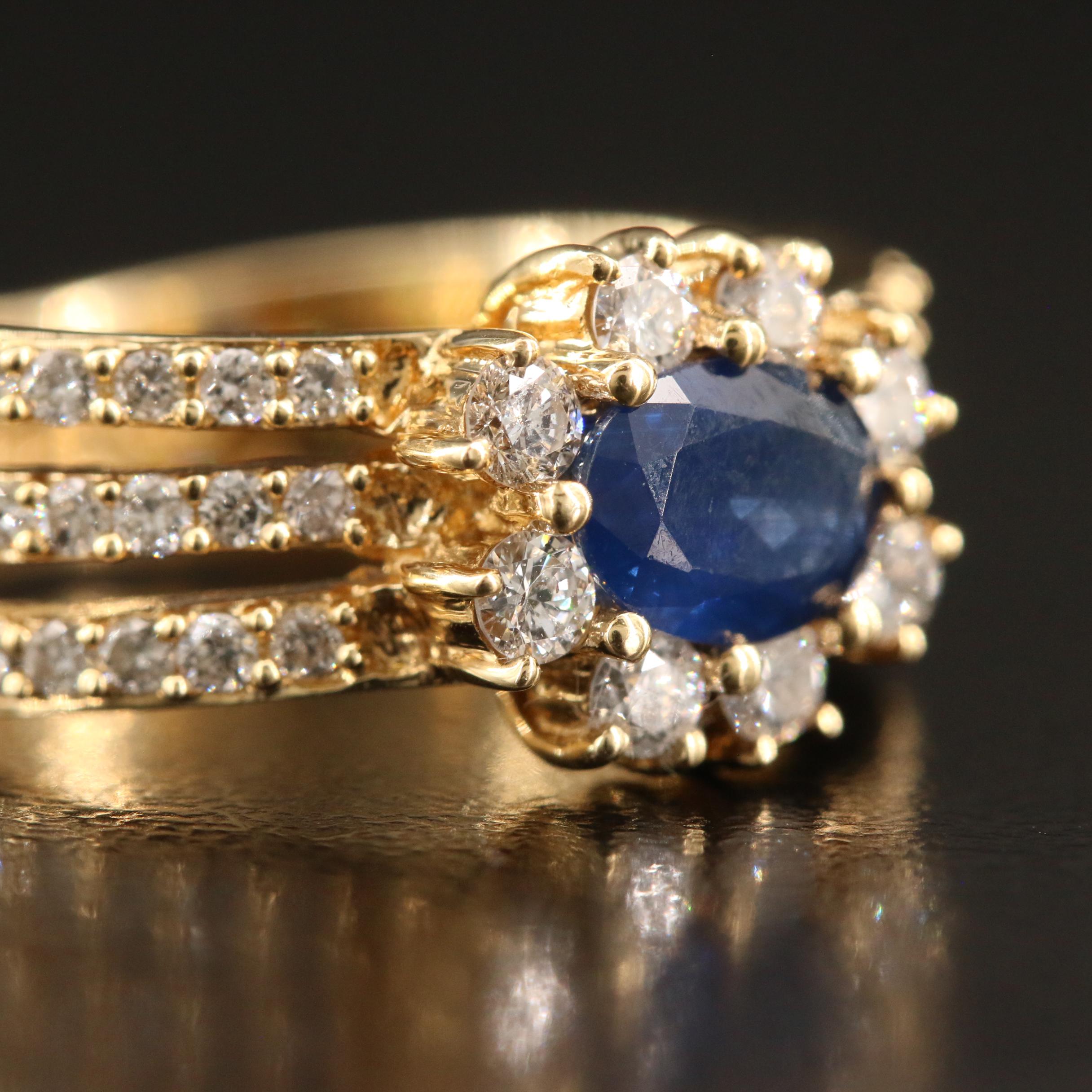 EFFY 14K Sapphrie and Diamond East to West Halo Ring