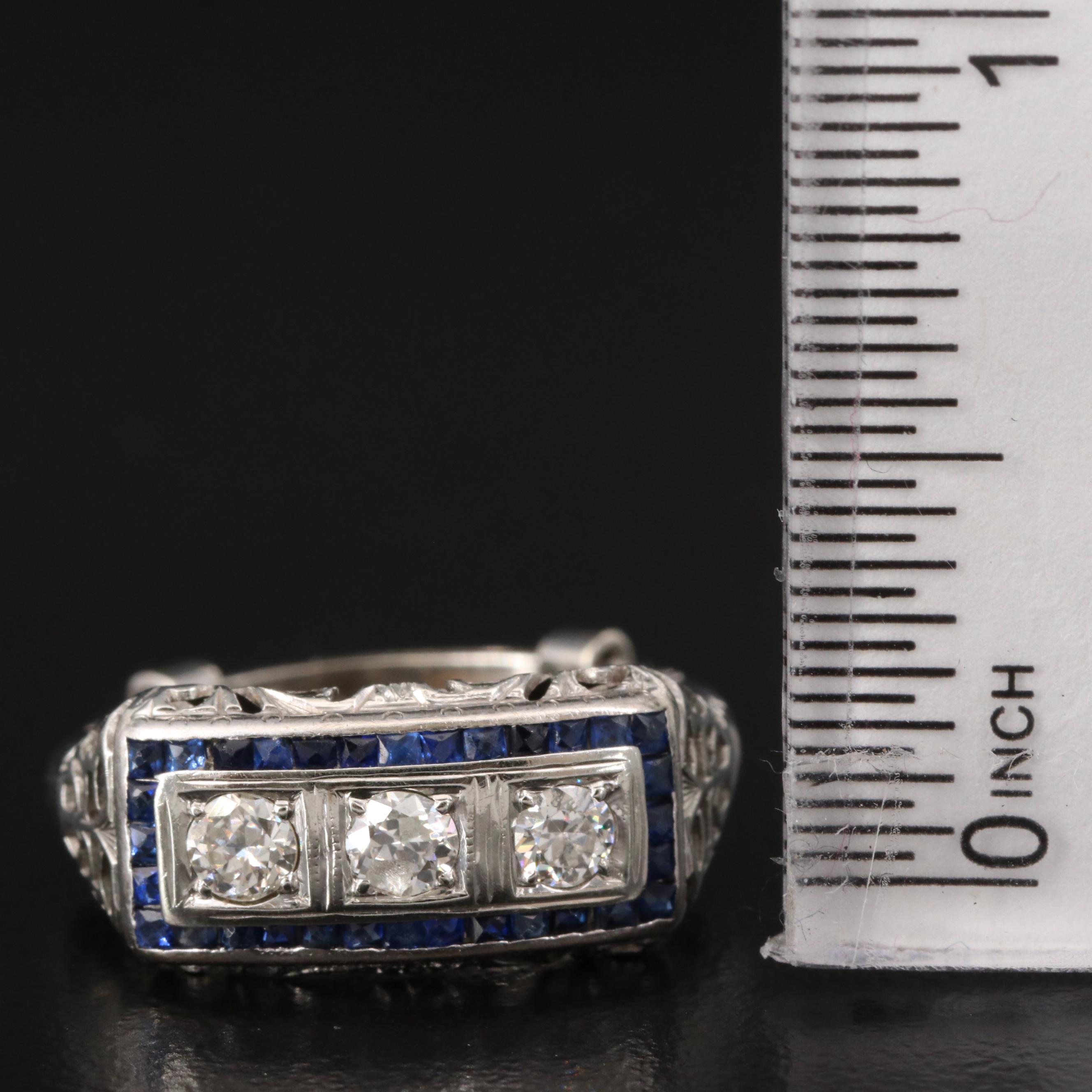 Art Deco Karlan & Bleicher Inc. 18K and 14K Diamond and Sapphire Ring