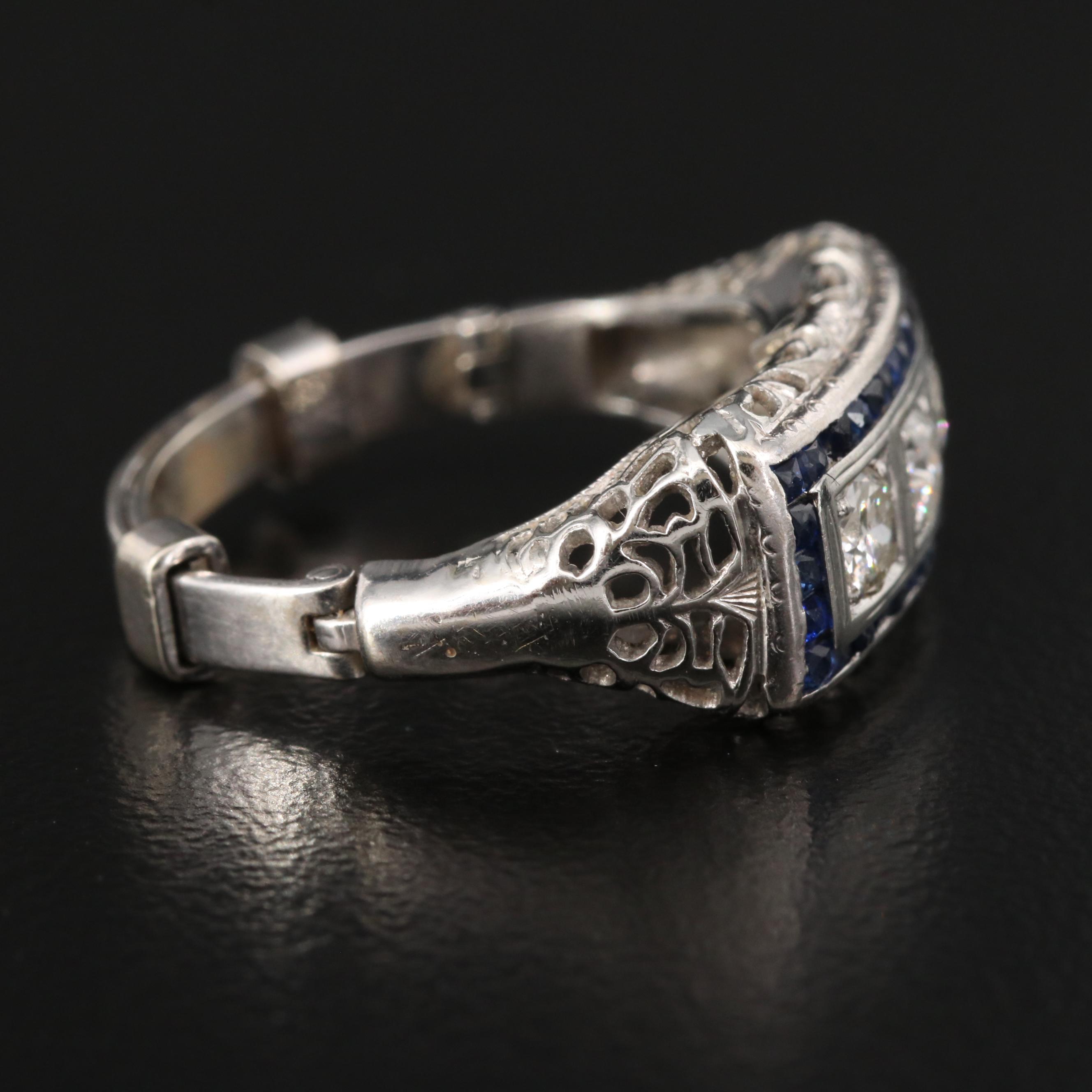 Art Deco Karlan & Bleicher Inc. 18K and 14K Diamond and Sapphire Ring