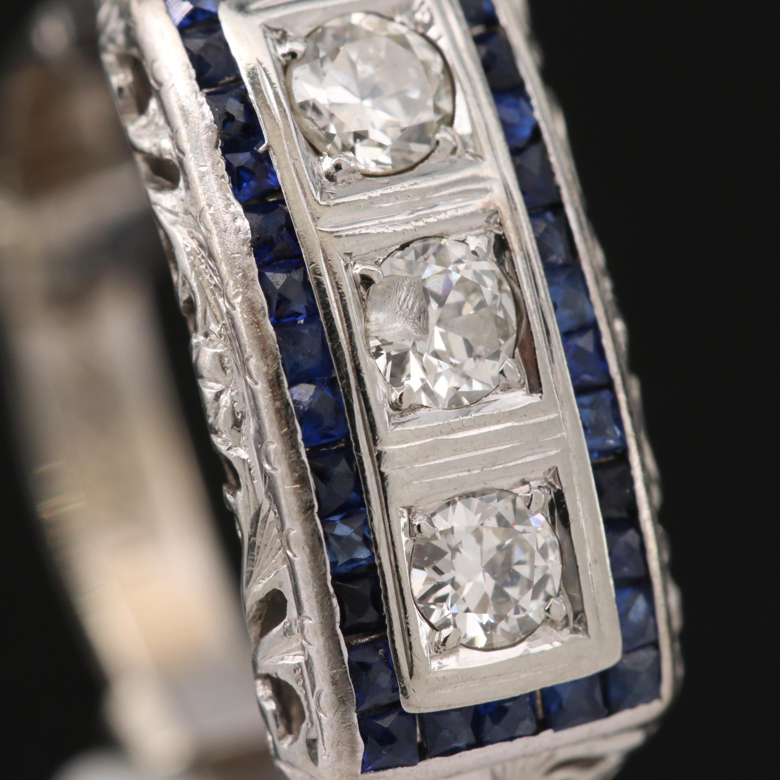 Art Deco Karlan & Bleicher Inc. 18K and 14K Diamond and Sapphire Ring