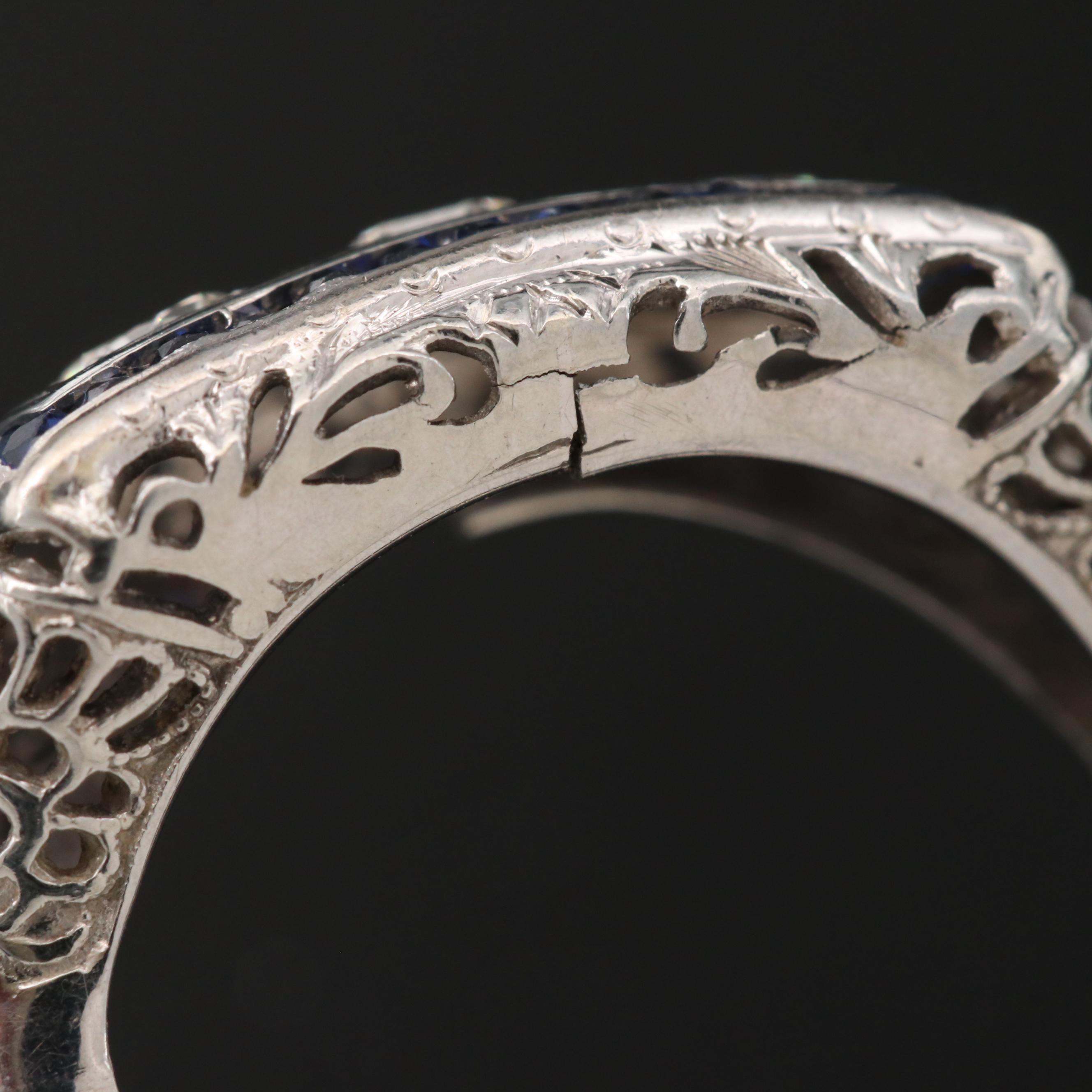 Art Deco Karlan & Bleicher Inc. 18K and 14K Diamond and Sapphire Ring