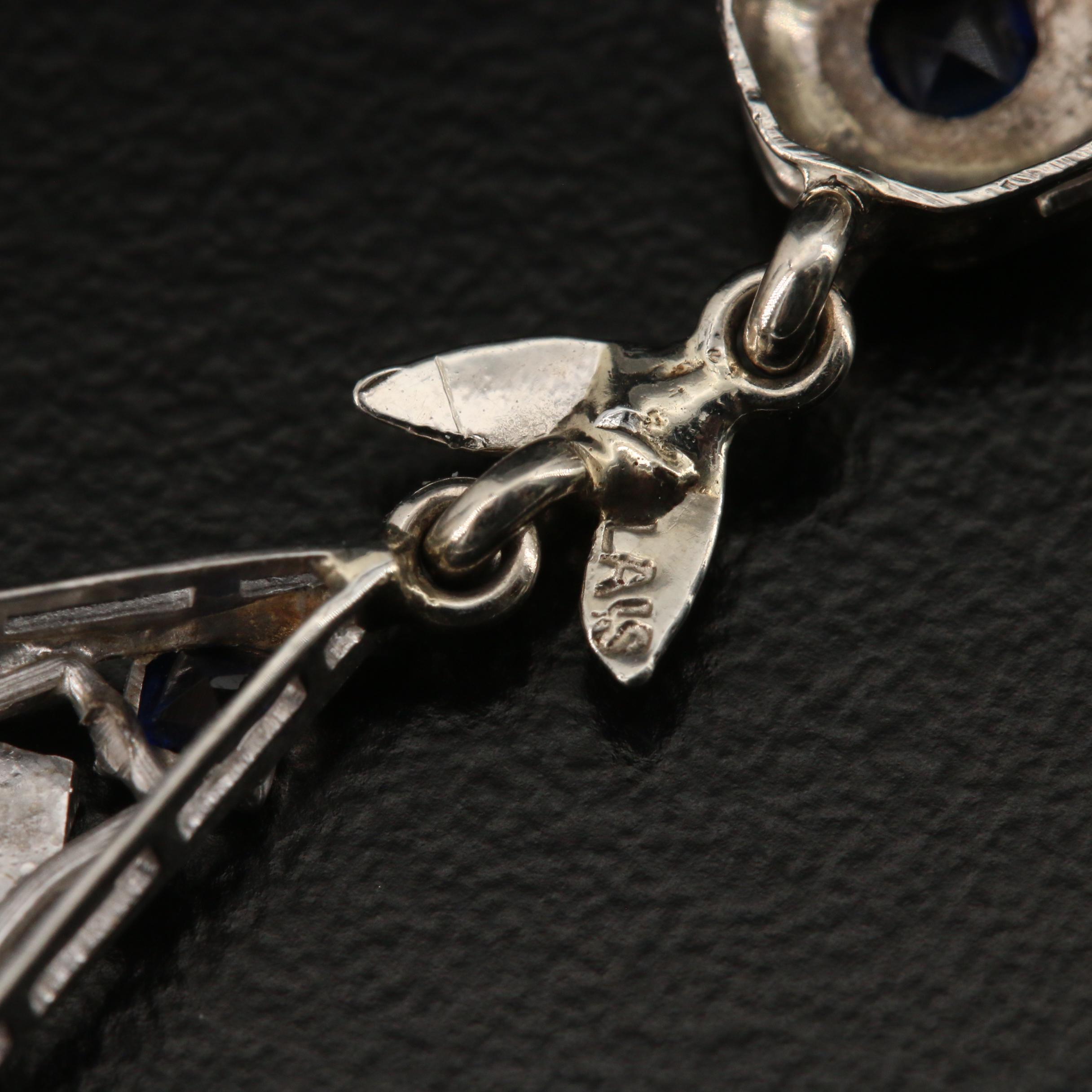 Art Deco Platinum, 18K and 14K 2.71 CTW Diamond and Sapphire Dangle Earrings