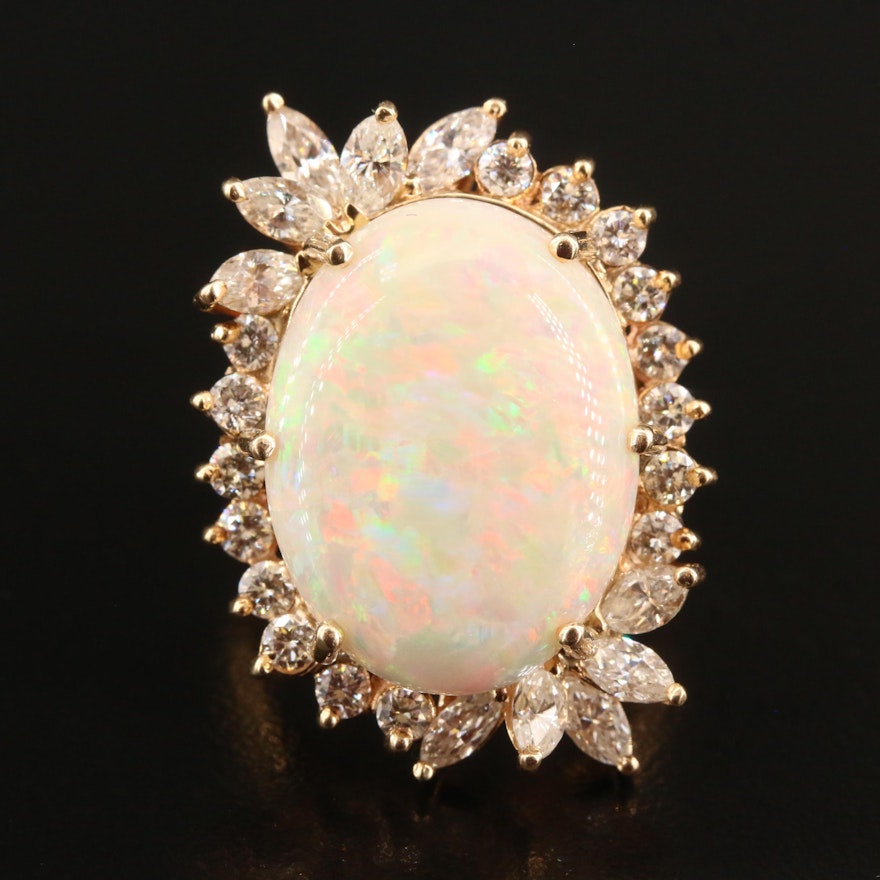 14K 7.60 CT Opal and 1.96 CTW Diamond Statement Ring