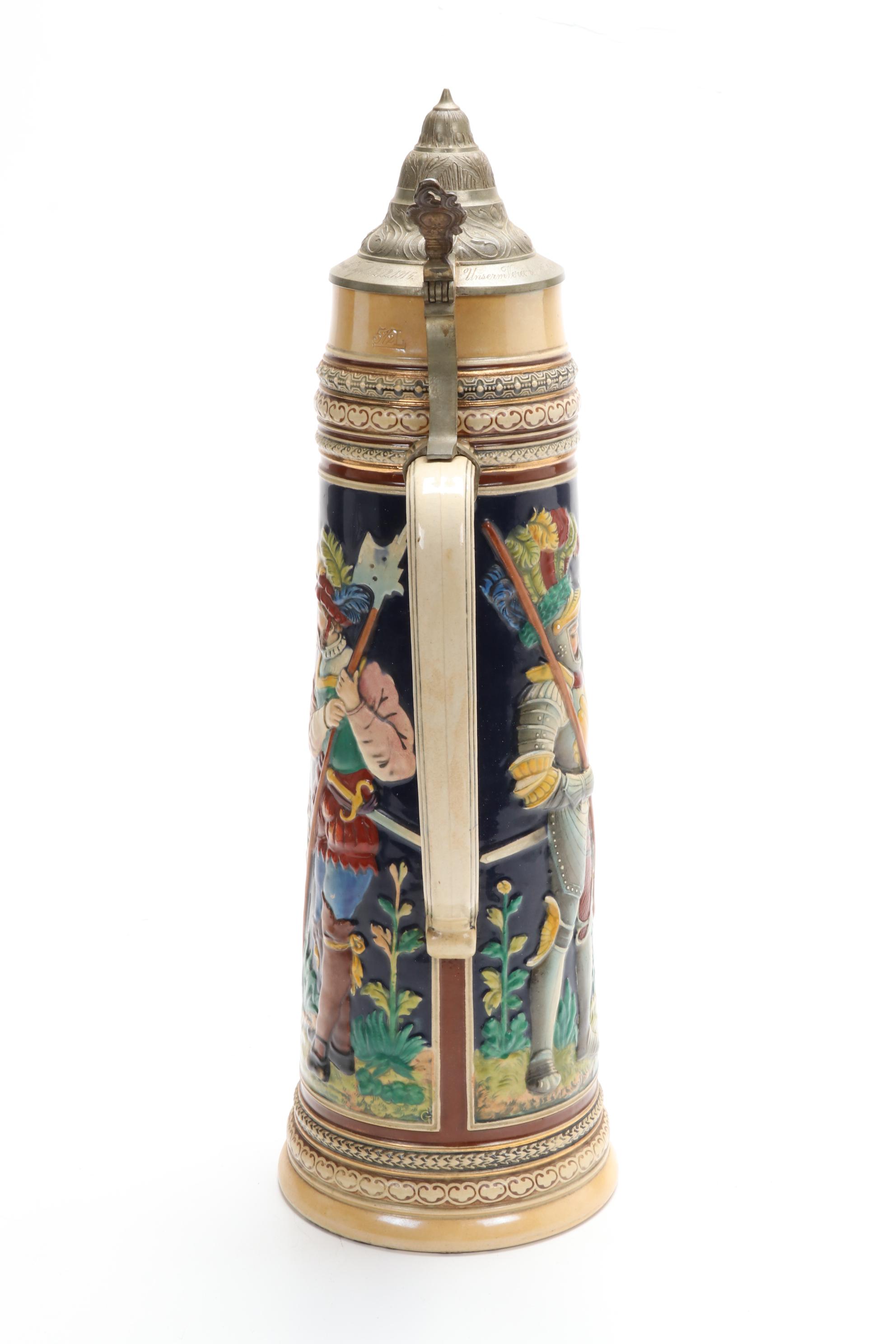 German Glazed Stoneware 5.5 Liter Beer Stein