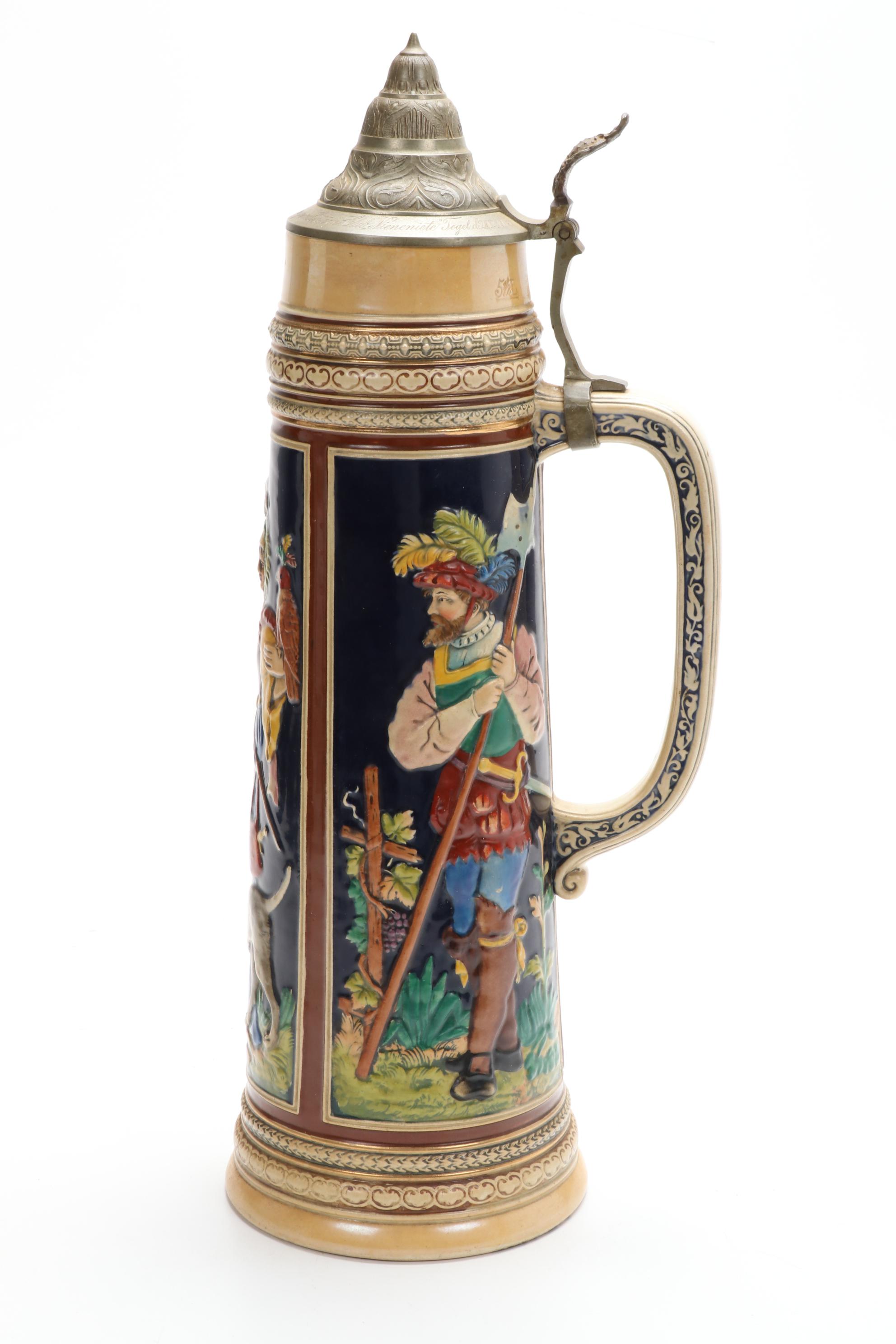 German Glazed Stoneware 5.5 Liter Beer Stein