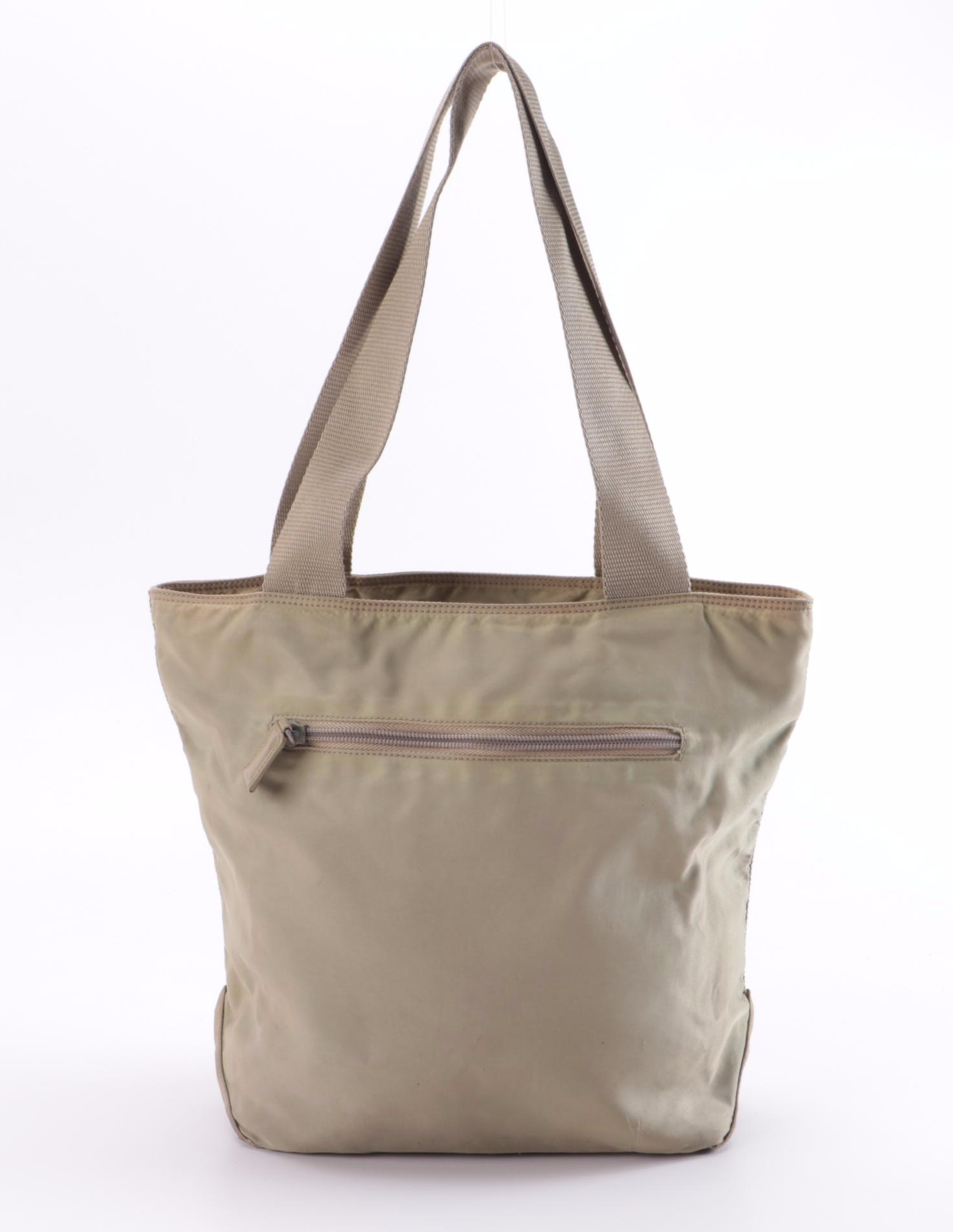 Prada Olive Nylon Zip Shoulder Tote
