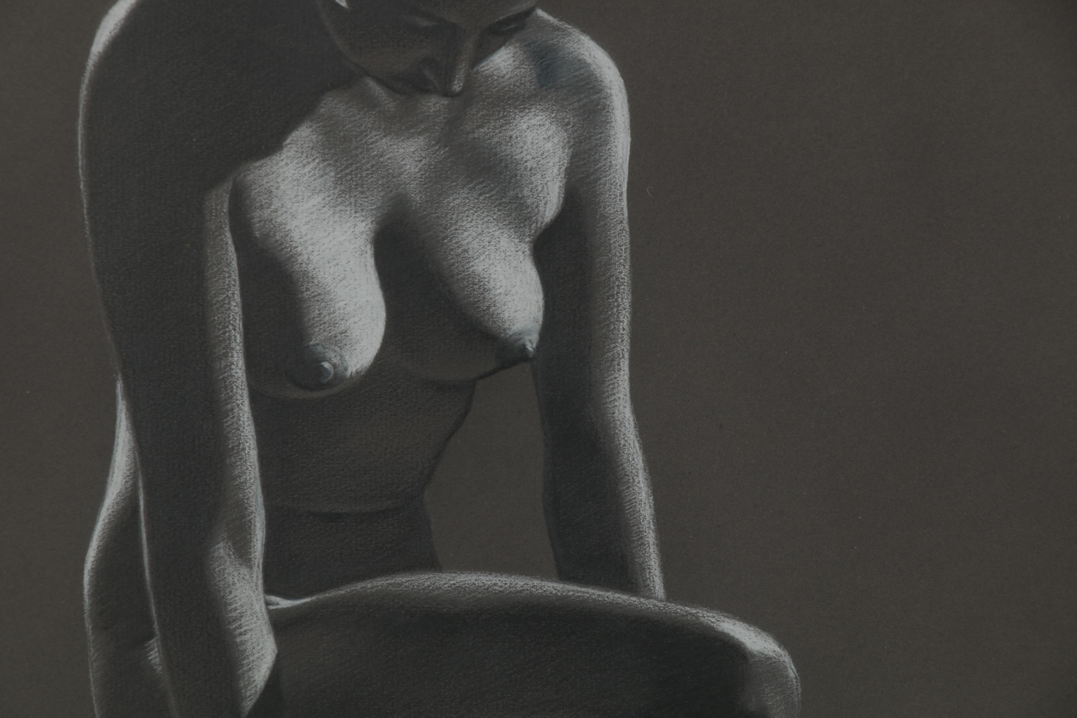 G.H.O. Studio Charcoal and Pastel Drawing of Posed Nude, 1977