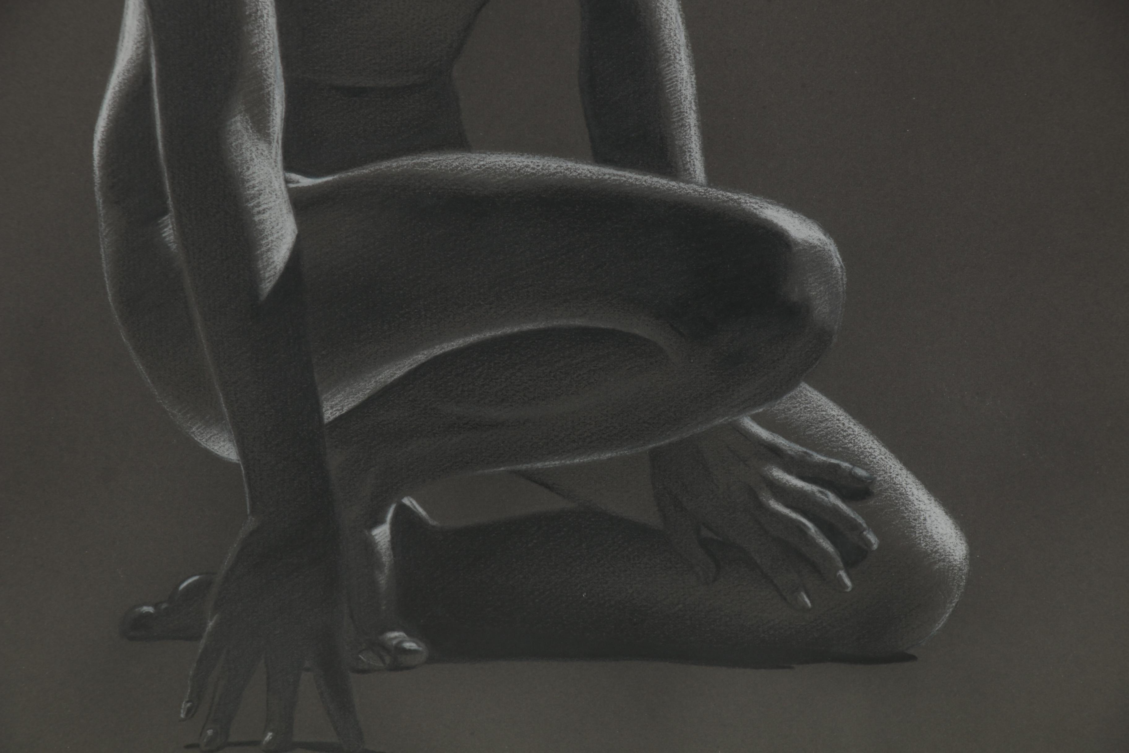 G.H.O. Studio Charcoal and Pastel Drawing of Posed Nude, 1977