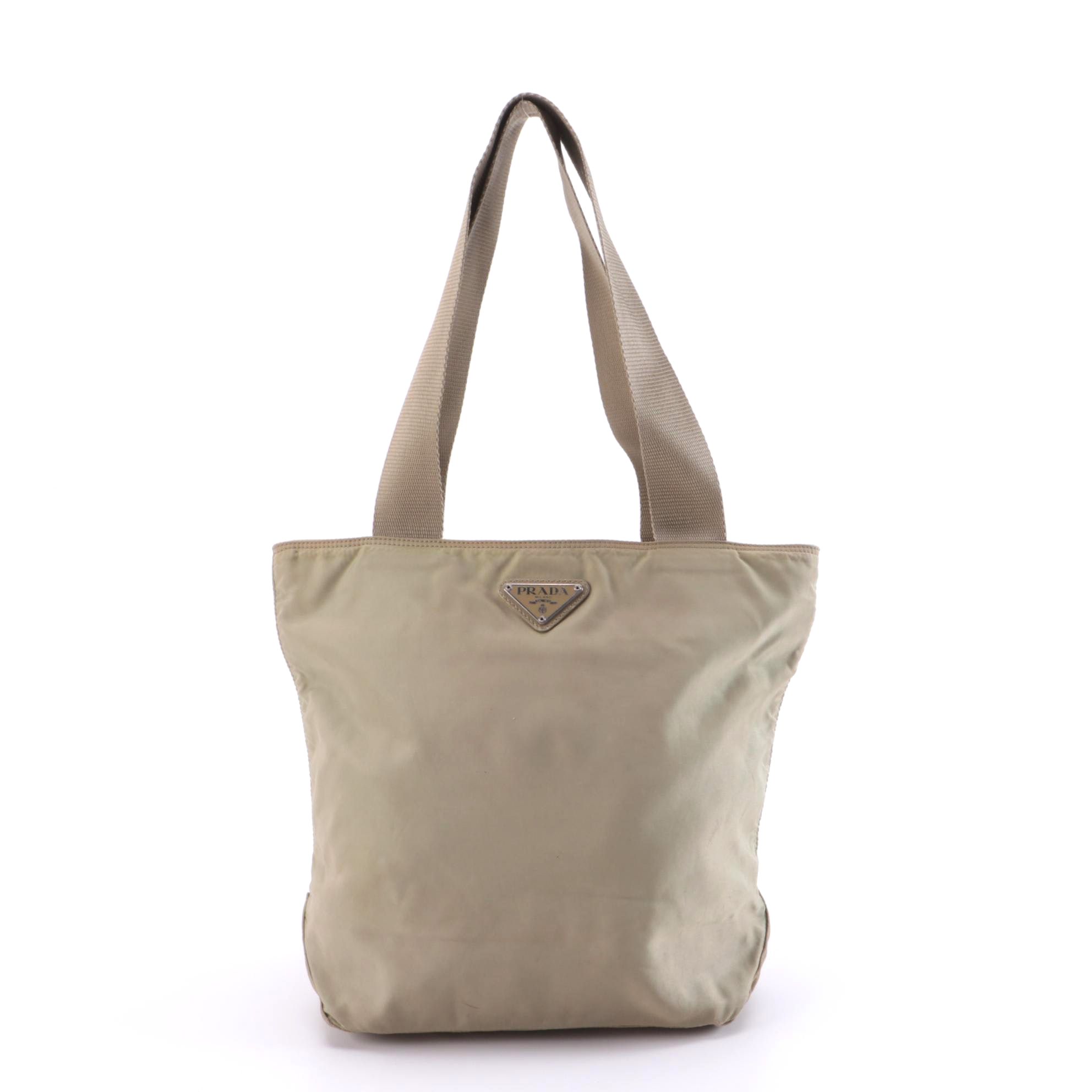Prada Olive Nylon Zip Shoulder Tote