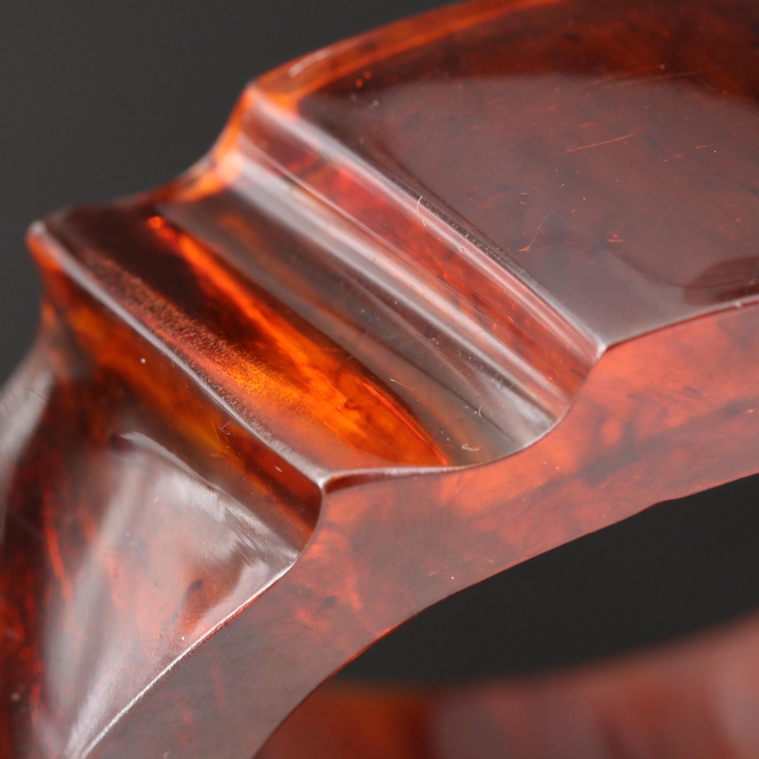 Vintage Carved "Root Beer" Bakelite Hinged Bangle Bracelet