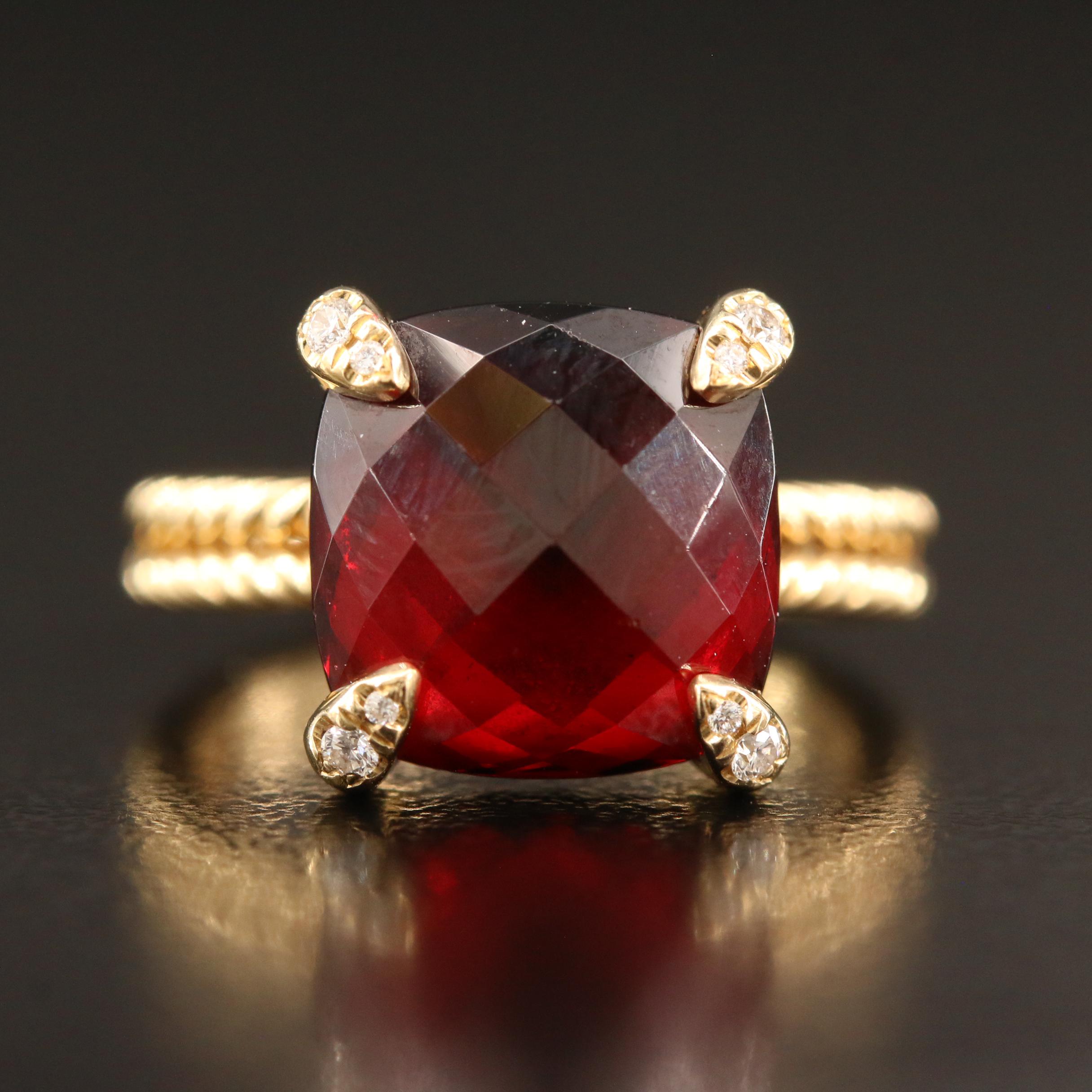 David Yurman "Chatelaine" 18K Garnet and Diamond Ring