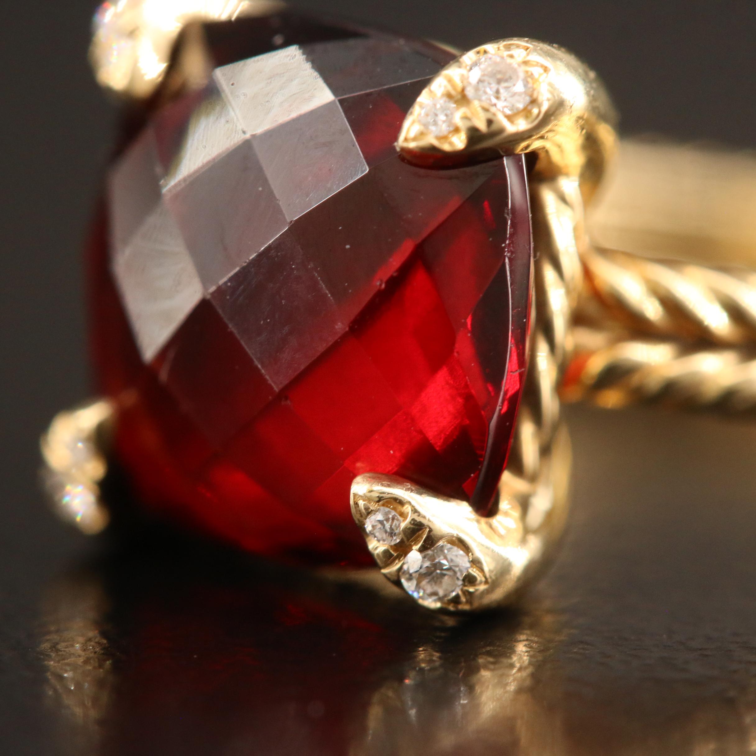 David Yurman "Chatelaine" 18K Garnet and Diamond Ring