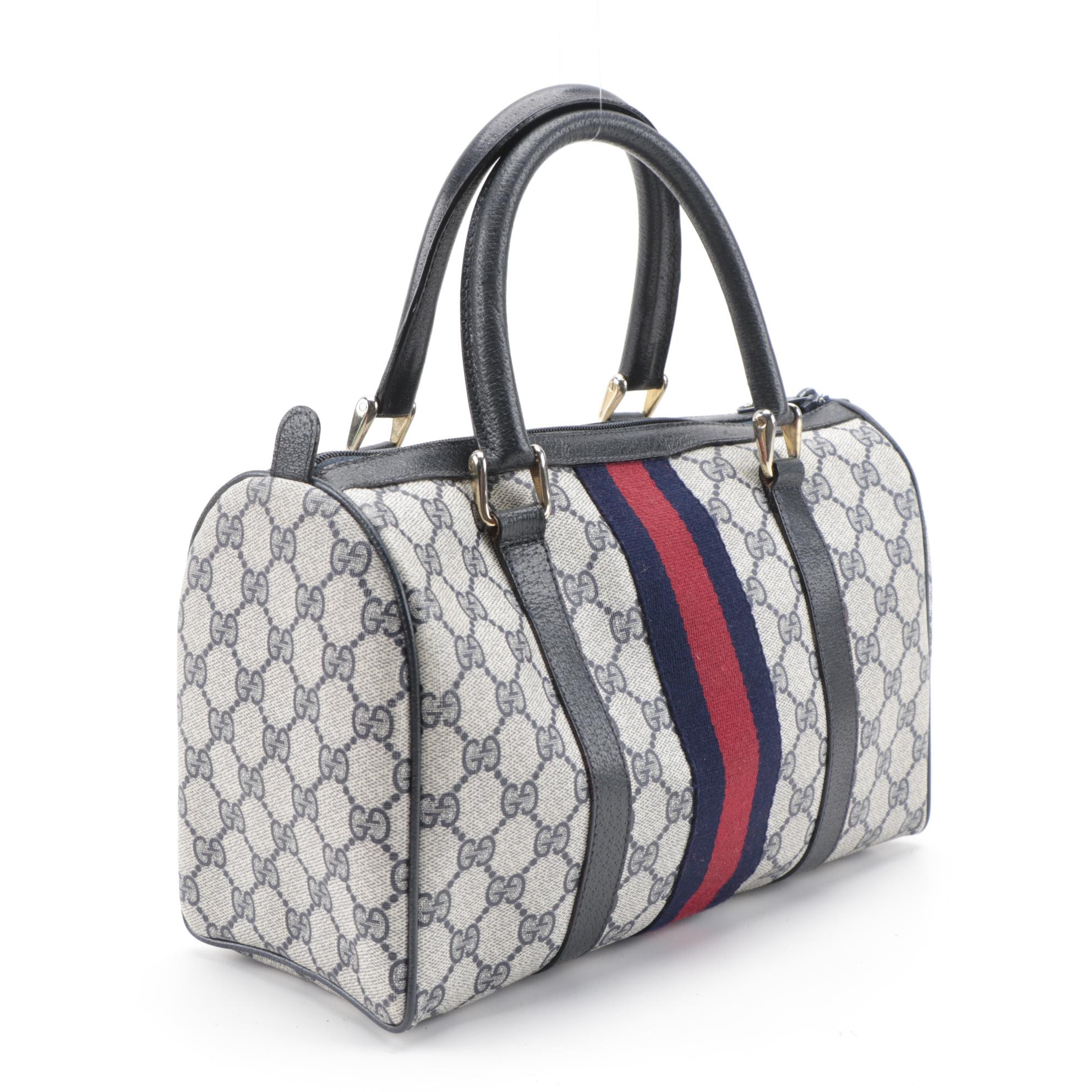 Gucci Accessory Collection Blue Supreme GG Web Stripe Boston Bag