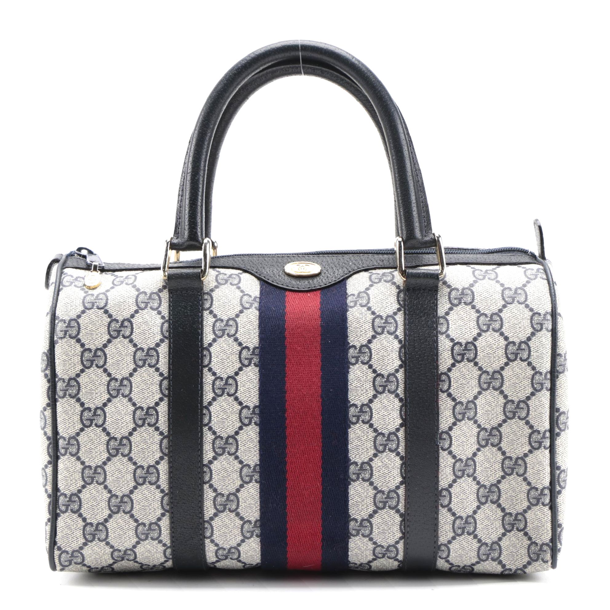 Gucci Accessory Collection Blue Supreme GG Web Stripe Boston Bag