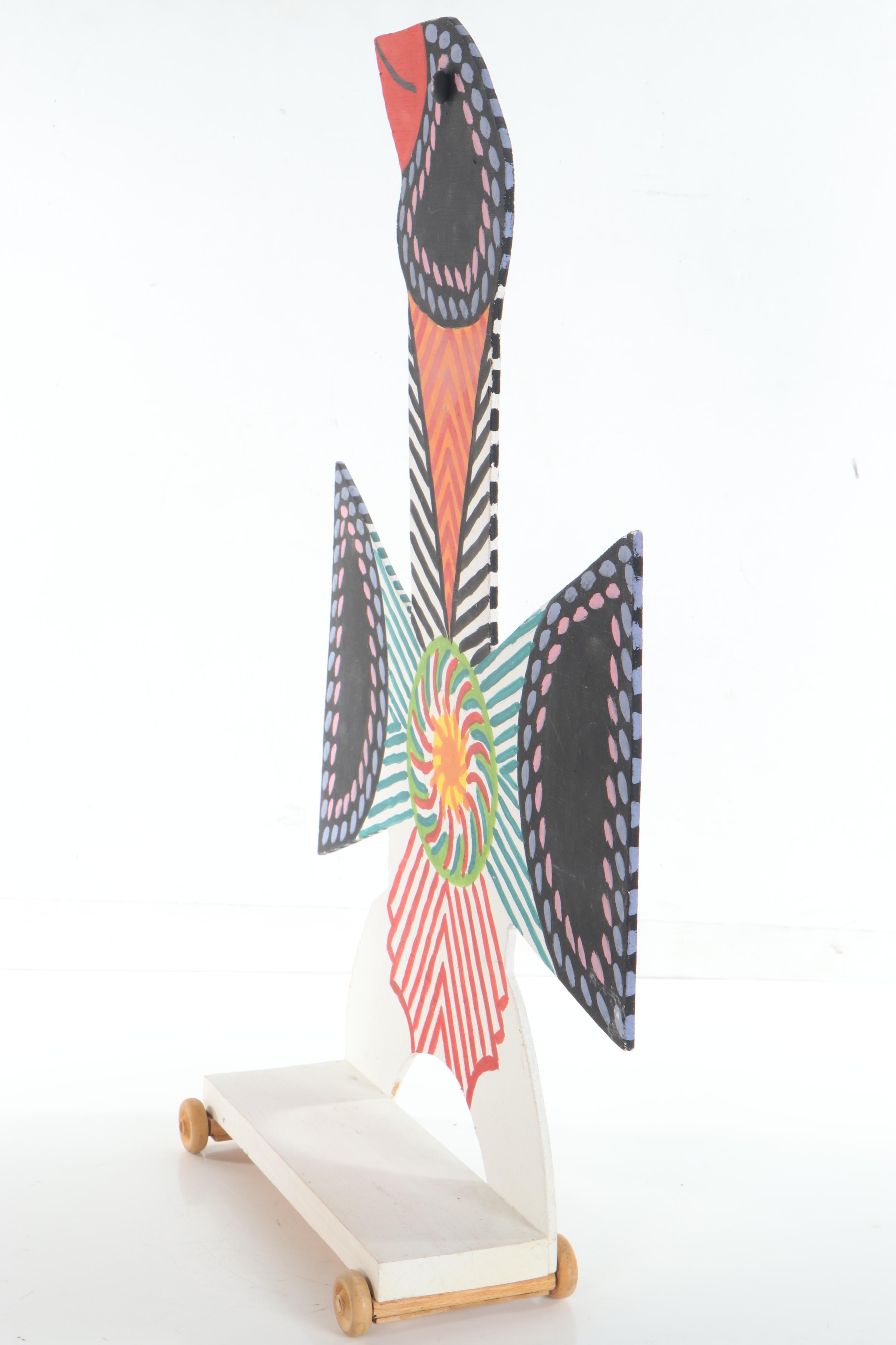 Marvin Finn Folk Art Wood Cut-Out Bird on Wheeled Base, 2003 ...