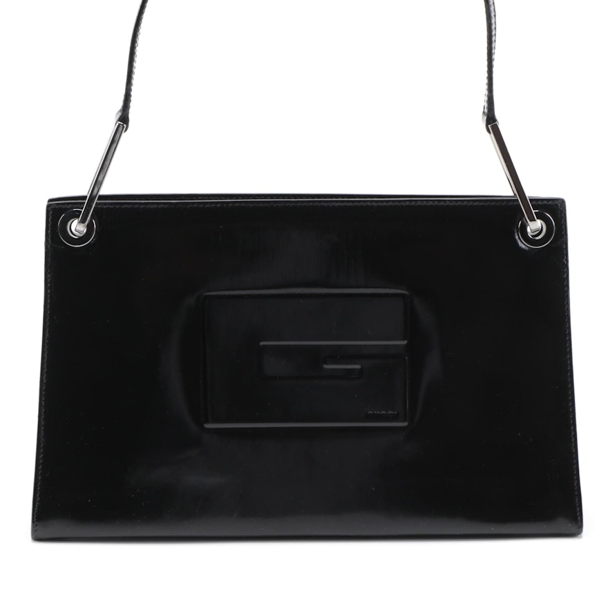 Gucci Horizontal Big G Gusset Bag in Black Patent Leather
