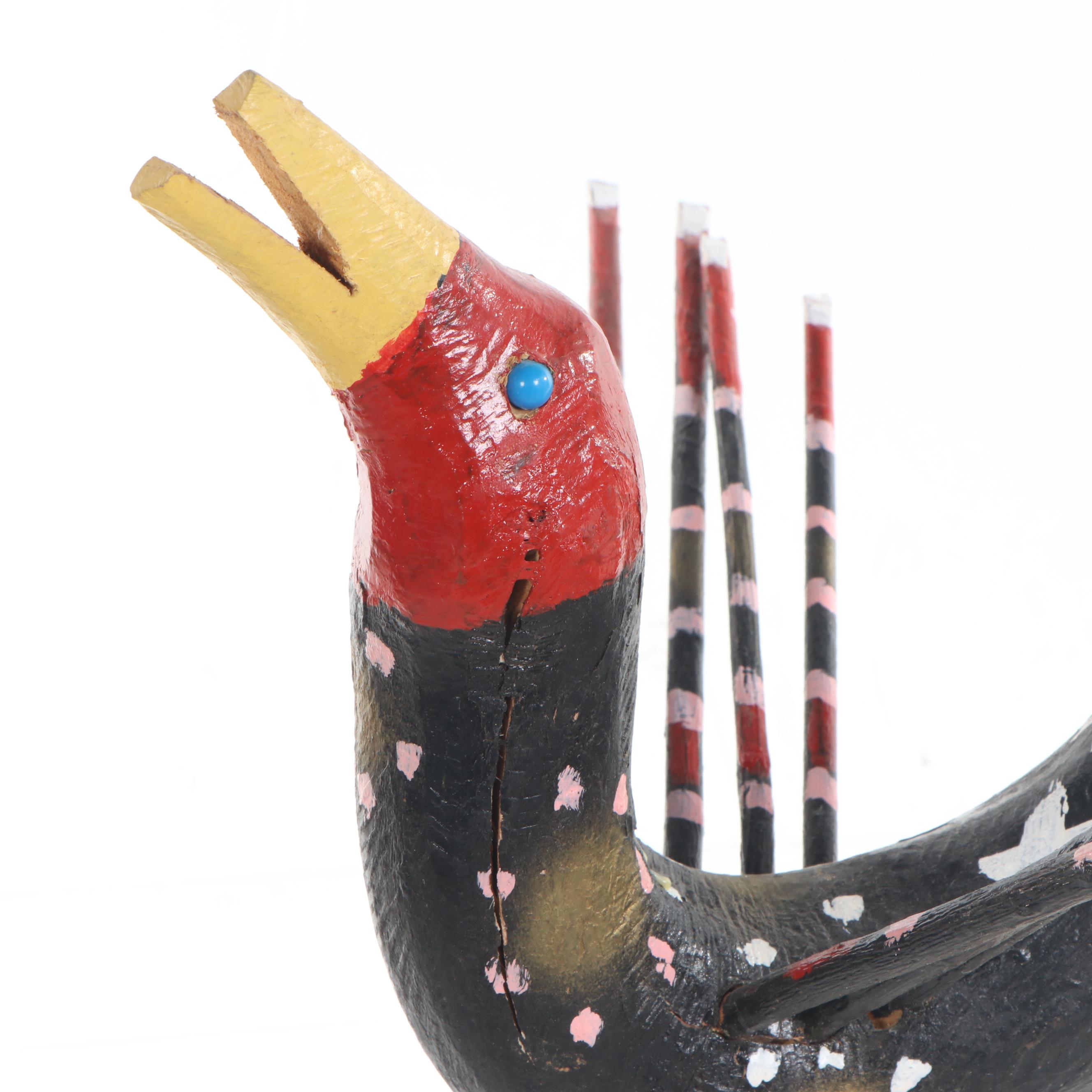 Edd Lambdin Folk Art Polychrome Wood Bird Sculpture