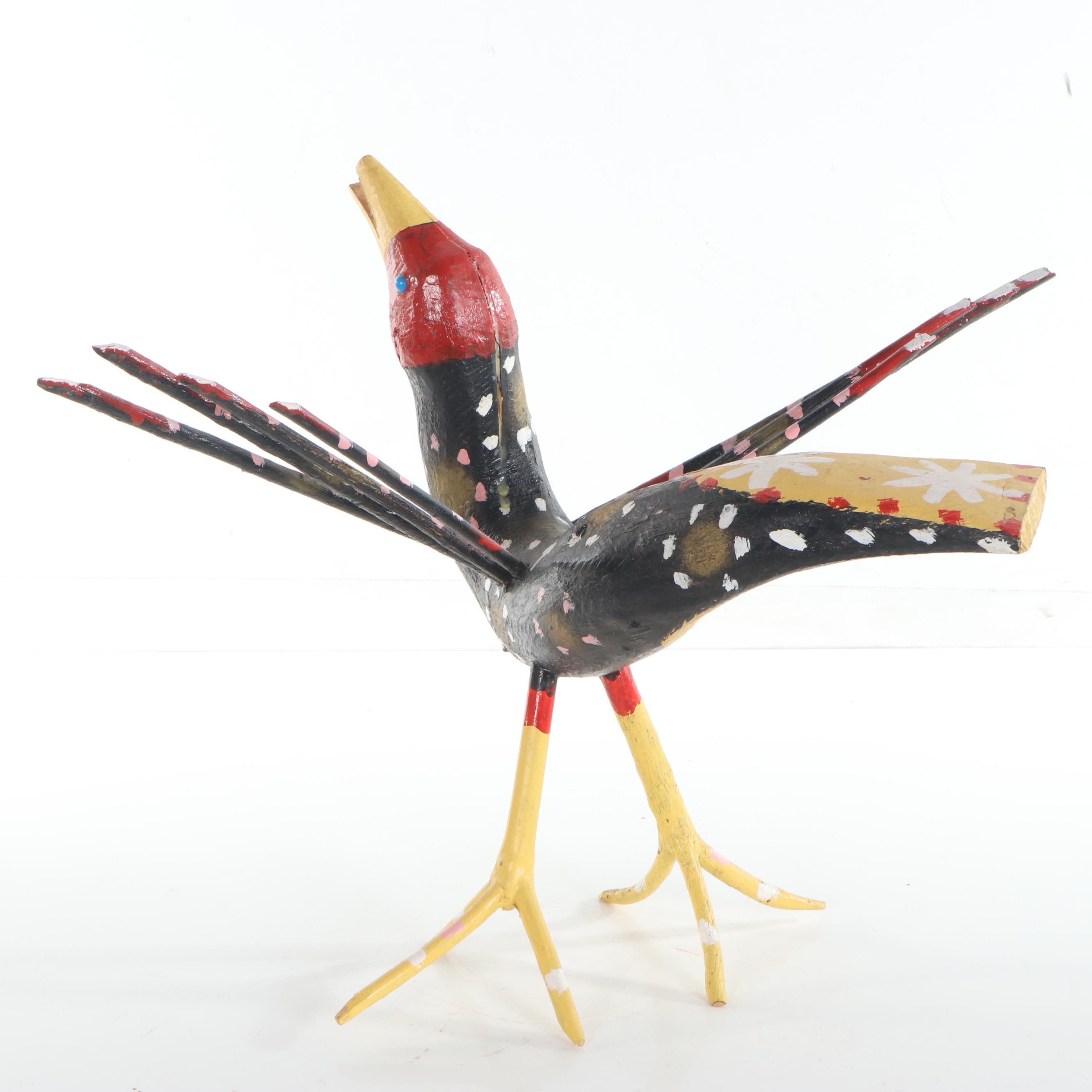 Edd Lambdin Folk Art Polychrome Wood Bird Sculpture